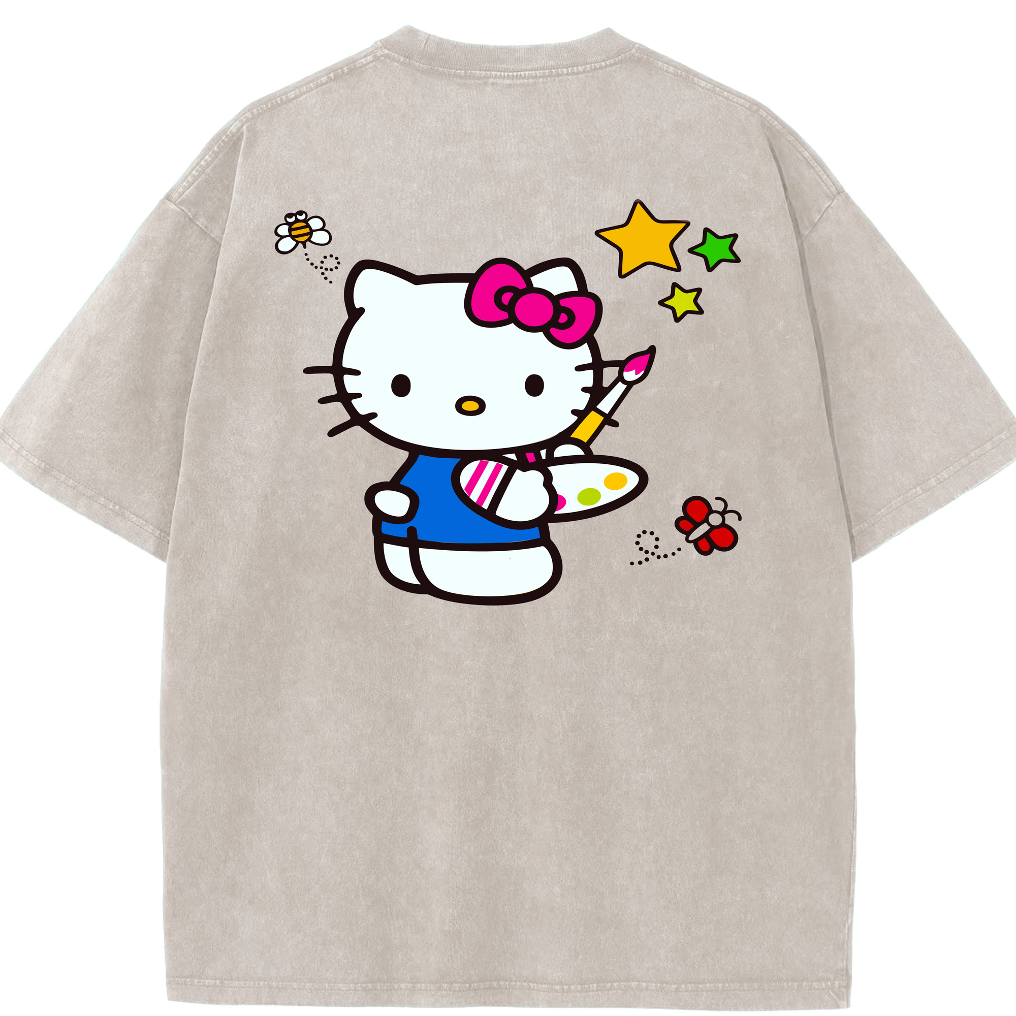 （画像用） Hello Kitty ハローキティ 綿100% ヴィンテージ風 半袖Tシャツ（背面プリント）
