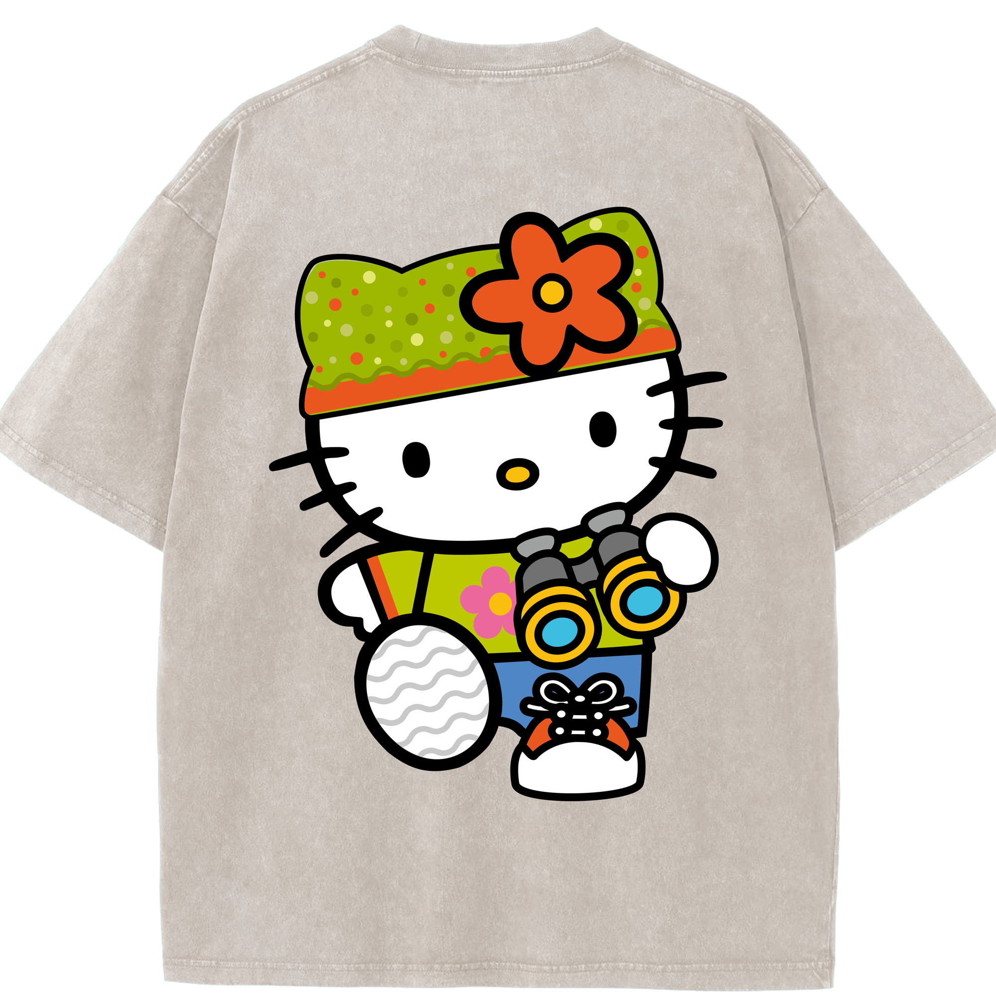 （画像用） Hello Kitty ハローキティ 綿100% ヴィンテージ風 半袖Tシャツ（背面プリント）