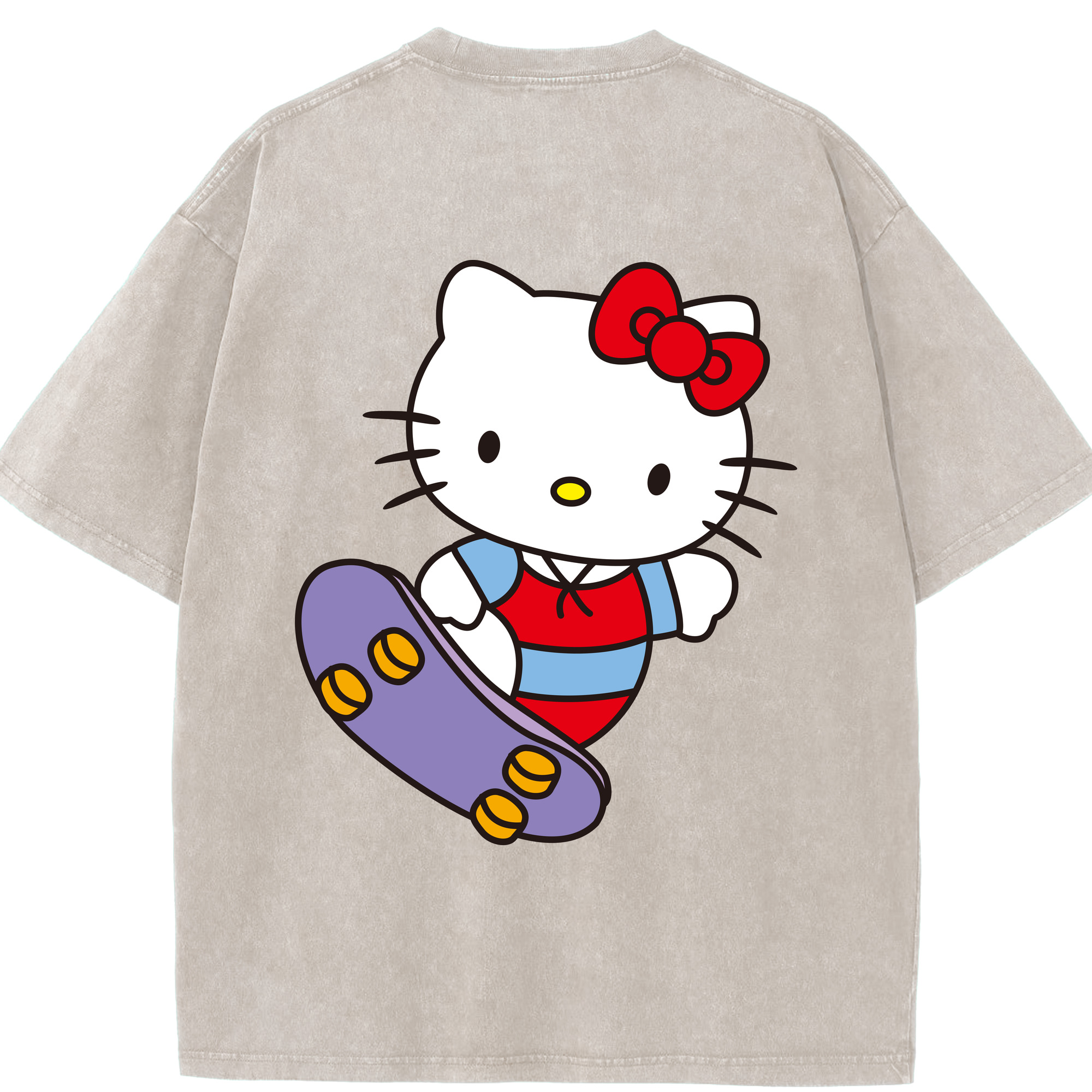 （画像用） Hello Kitty ハローキティ 綿100% ヴィンテージ風 半袖Tシャツ（背面プリント）