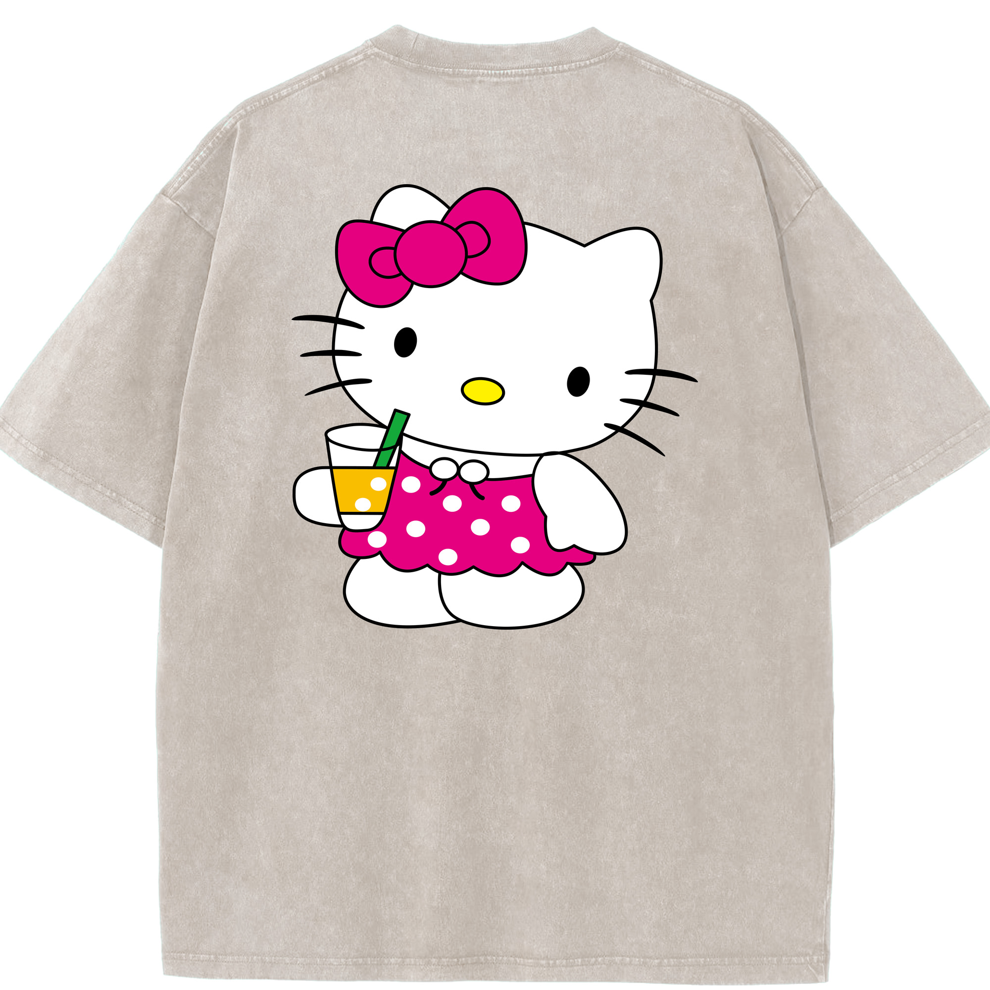 （画像用） Hello Kitty ハローキティ 綿100% ヴィンテージ風 半袖Tシャツ（背面プリント）