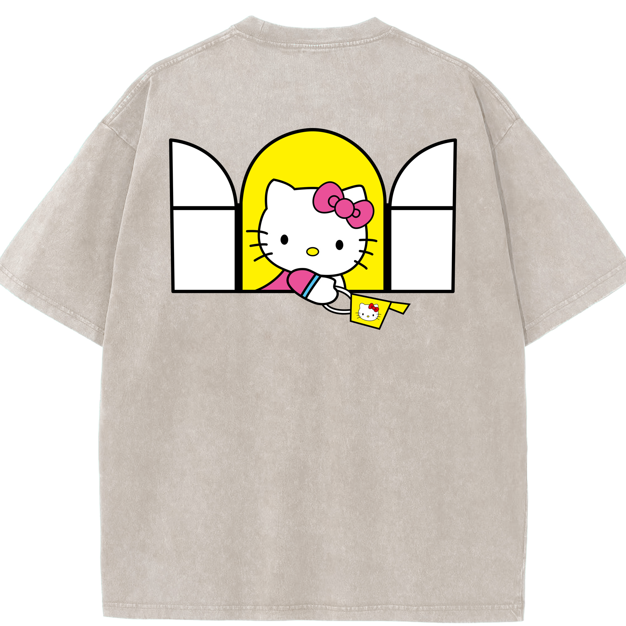 （画像用） Hello Kitty ハローキティ 綿100% ヴィンテージ風 半袖Tシャツ（背面プリント）