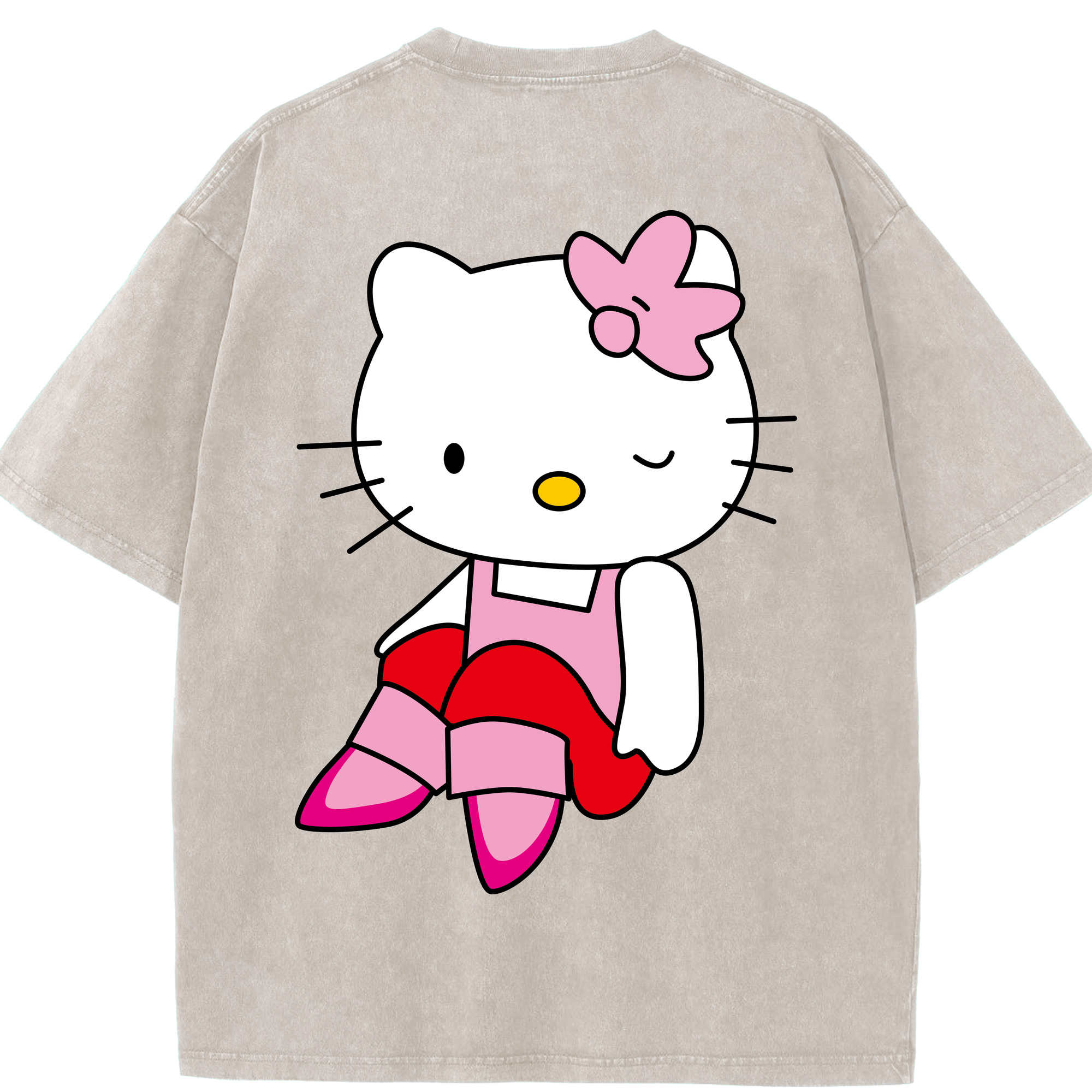 （画像用） Hello Kitty ハローキティ 綿100% ヴィンテージ風 半袖Tシャツ（背面プリント）