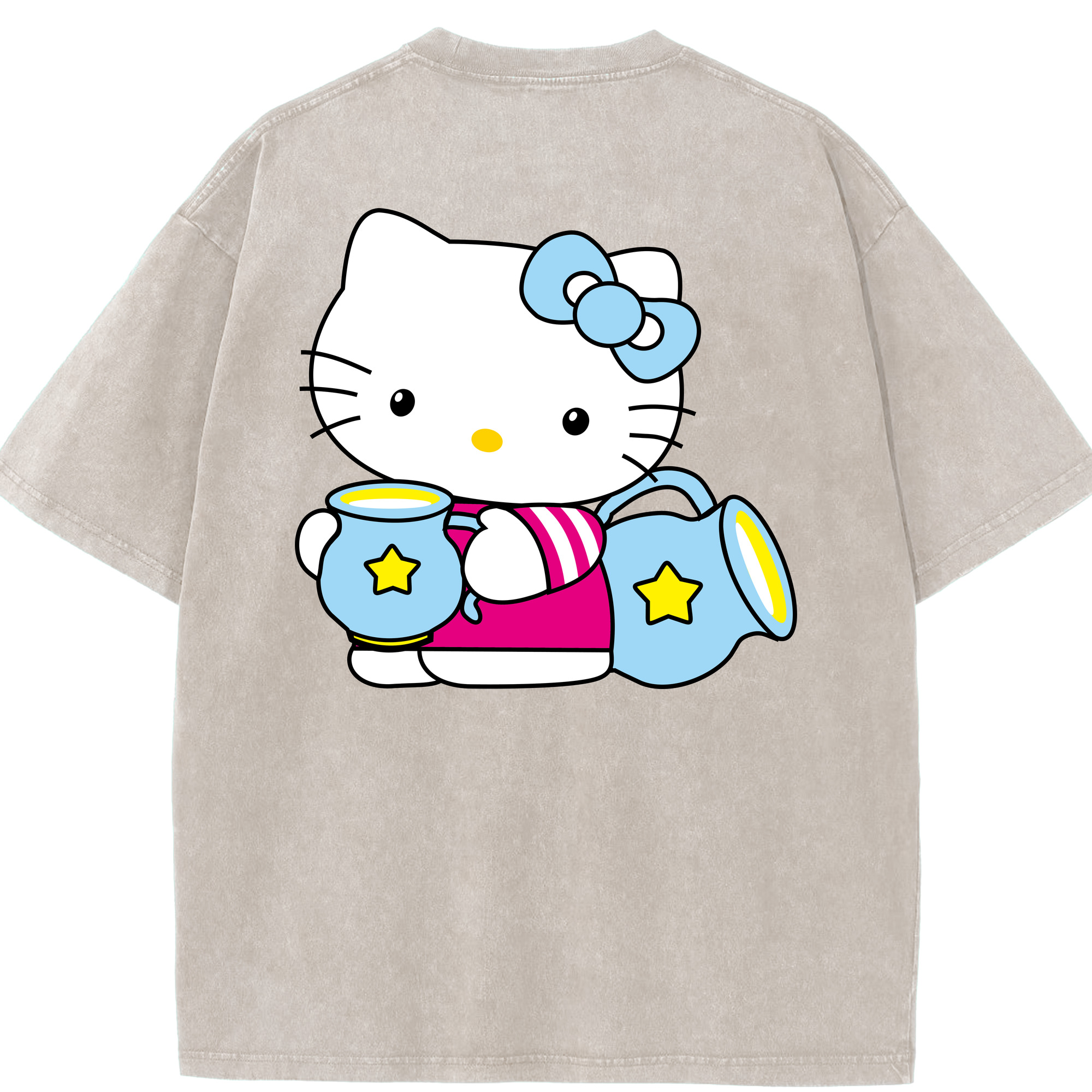 （画像用） Hello Kitty ハローキティ 綿100% ヴィンテージ風 半袖Tシャツ（背面プリント）