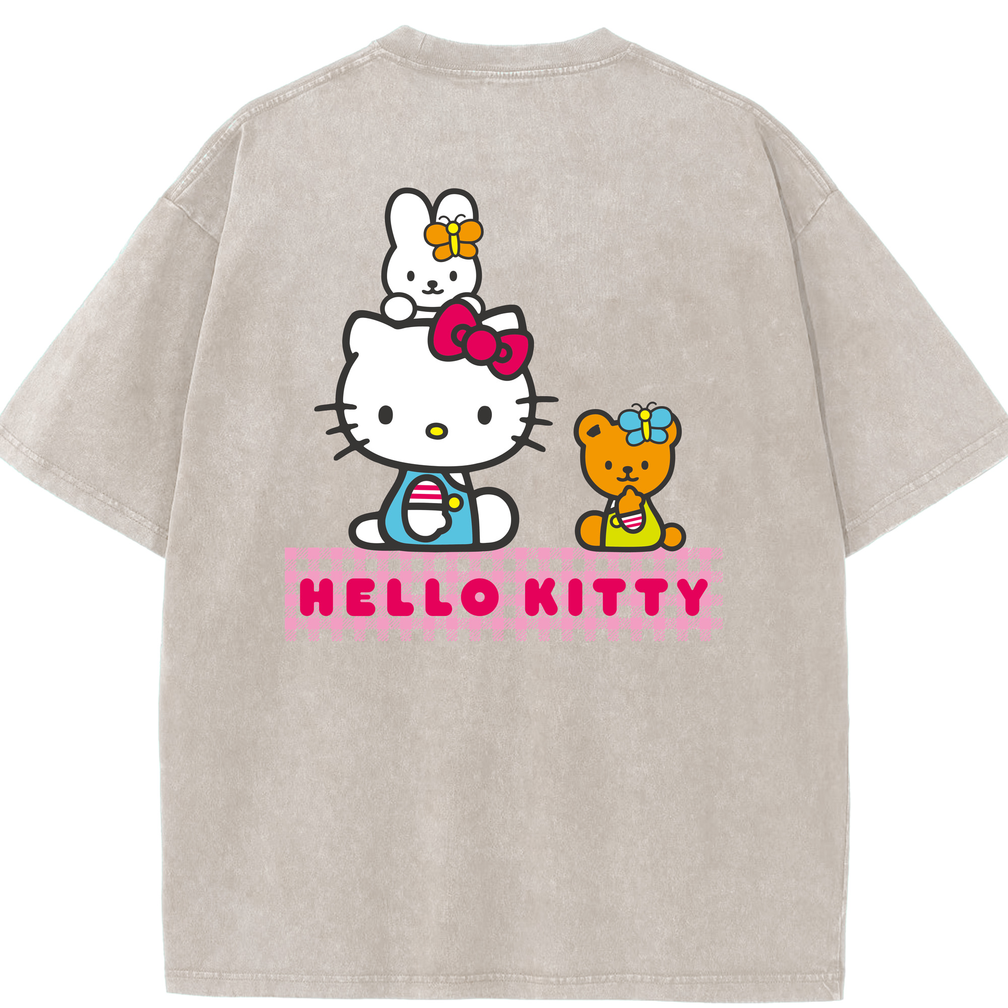 （画像用） Hello Kitty ハローキティ 綿100% ヴィンテージ風 半袖Tシャツ（背面プリント）