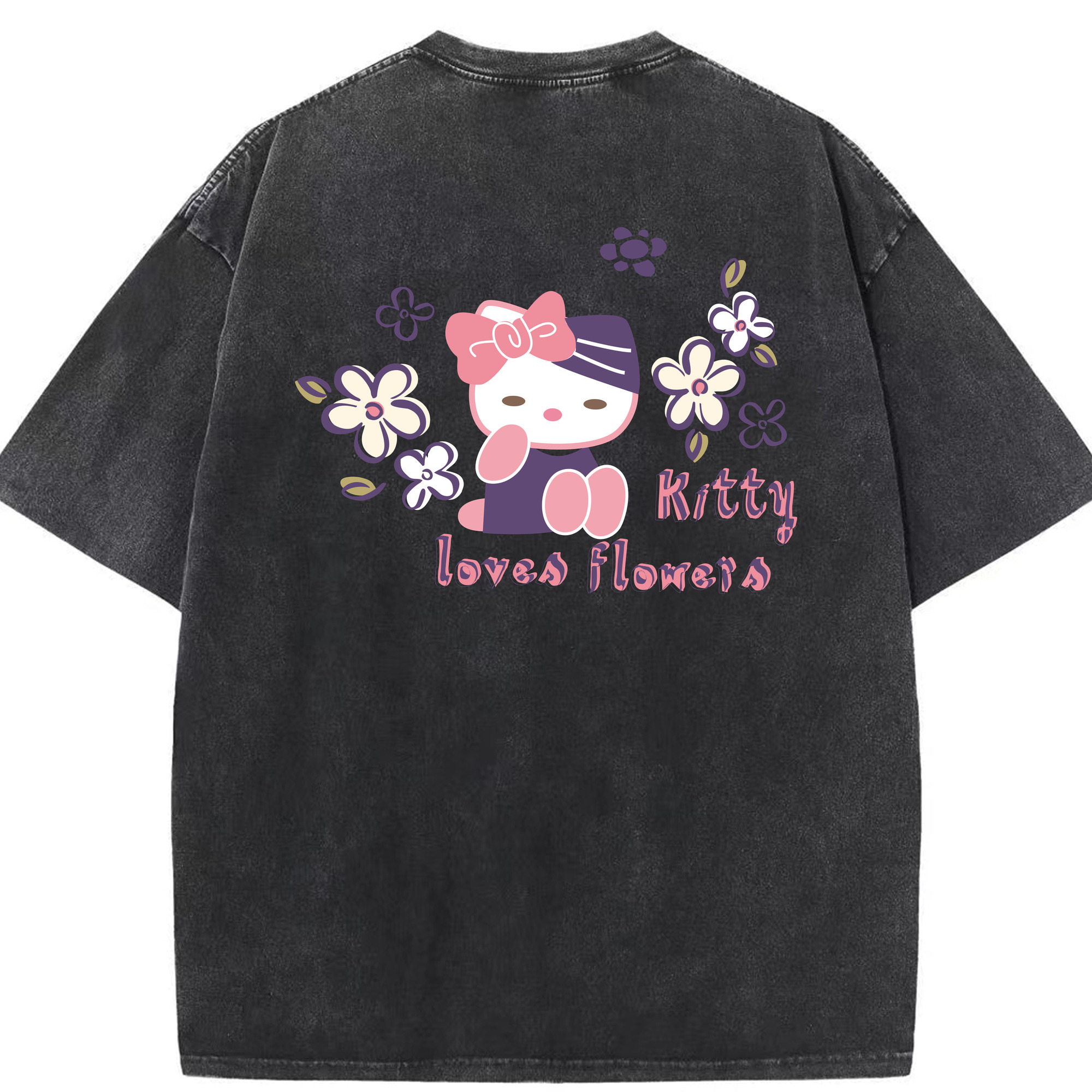 （画像用） Hello Kitty ハローキティ 綿100% ヴィンテージ風 半袖Tシャツ（背面プリント）