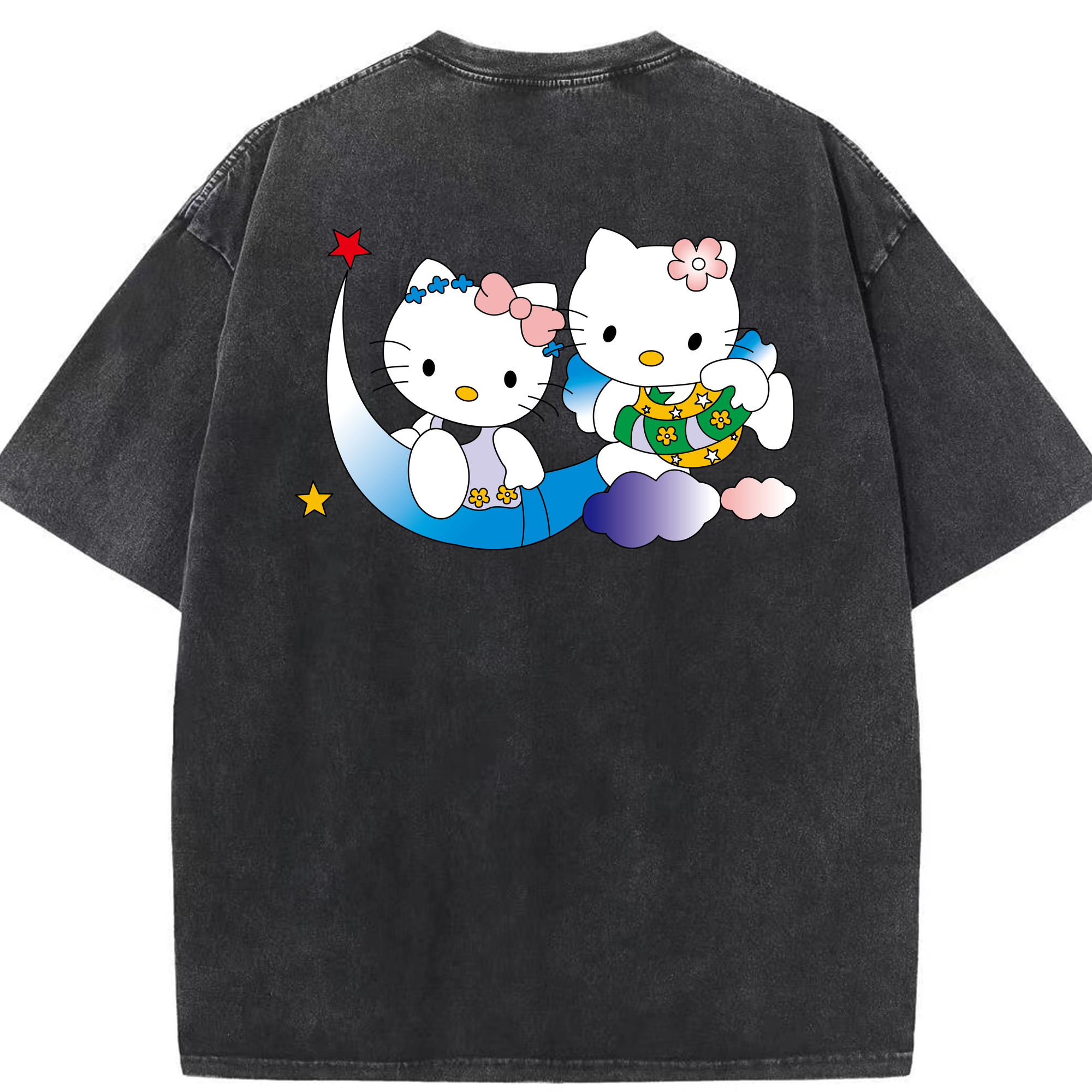 （画像用） Hello Kitty ハローキティ 綿100% ヴィンテージ風 半袖Tシャツ（背面プリント）