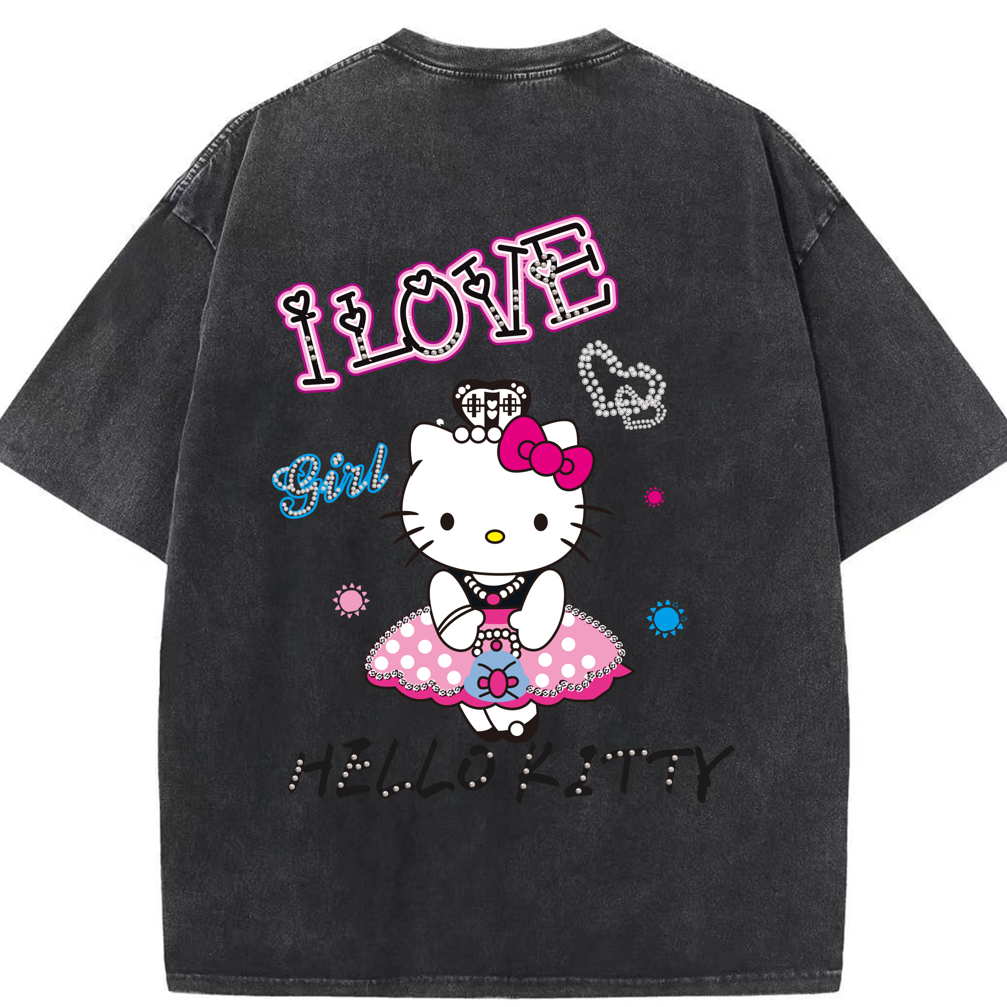 （画像用） Hello Kitty ハローキティ 綿100% ヴィンテージ風 半袖Tシャツ（背面プリント）