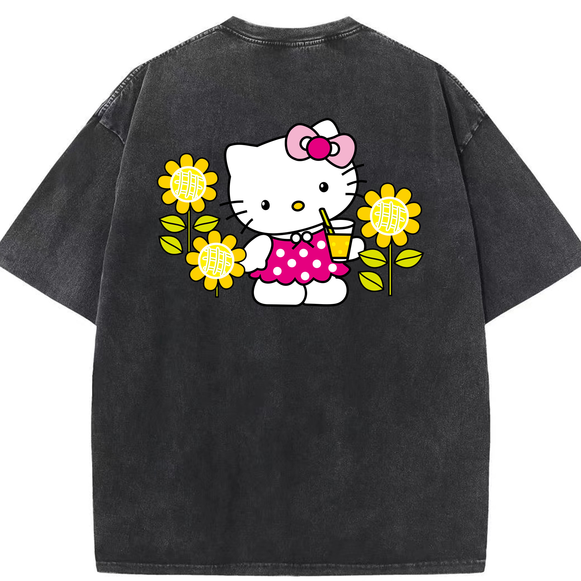 （画像用） Hello Kitty ハローキティ 綿100% ヴィンテージ風 半袖Tシャツ（背面プリント）