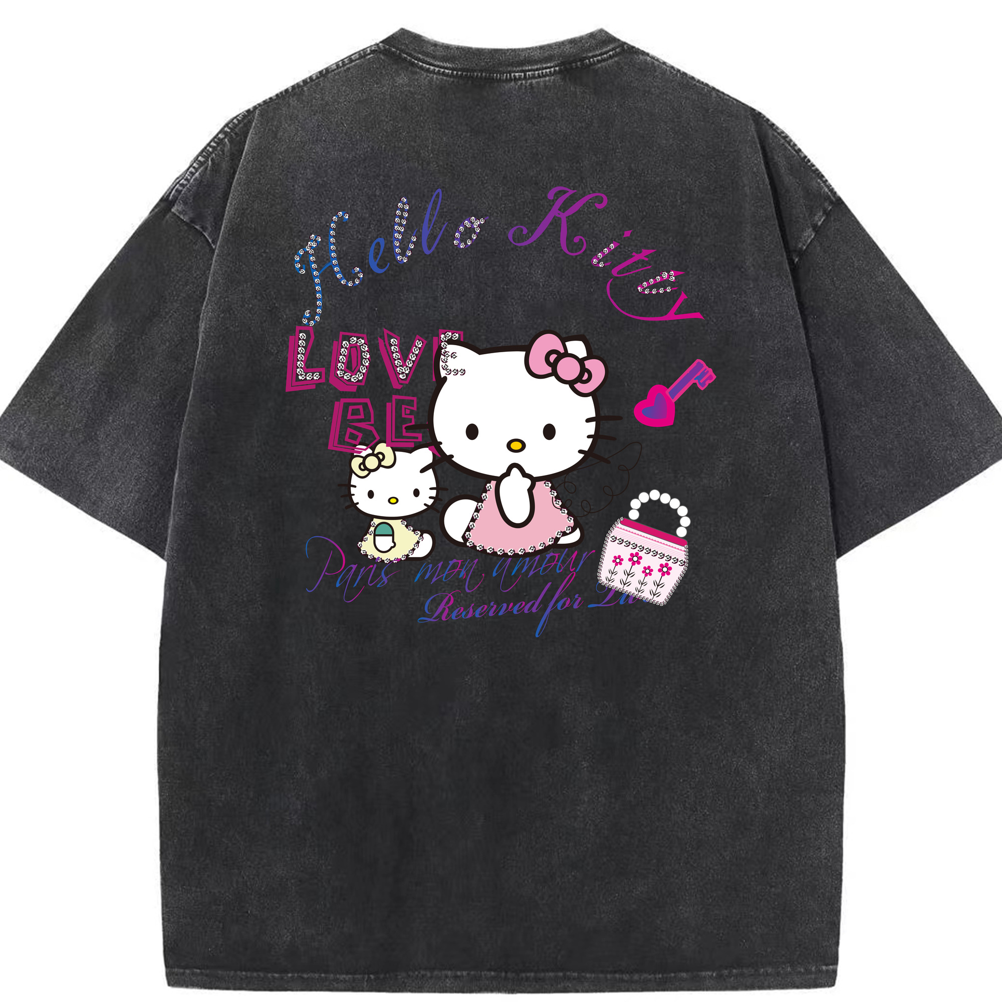 （画像用） Hello Kitty ハローキティ 綿100% ヴィンテージ風 半袖Tシャツ（背面プリント）