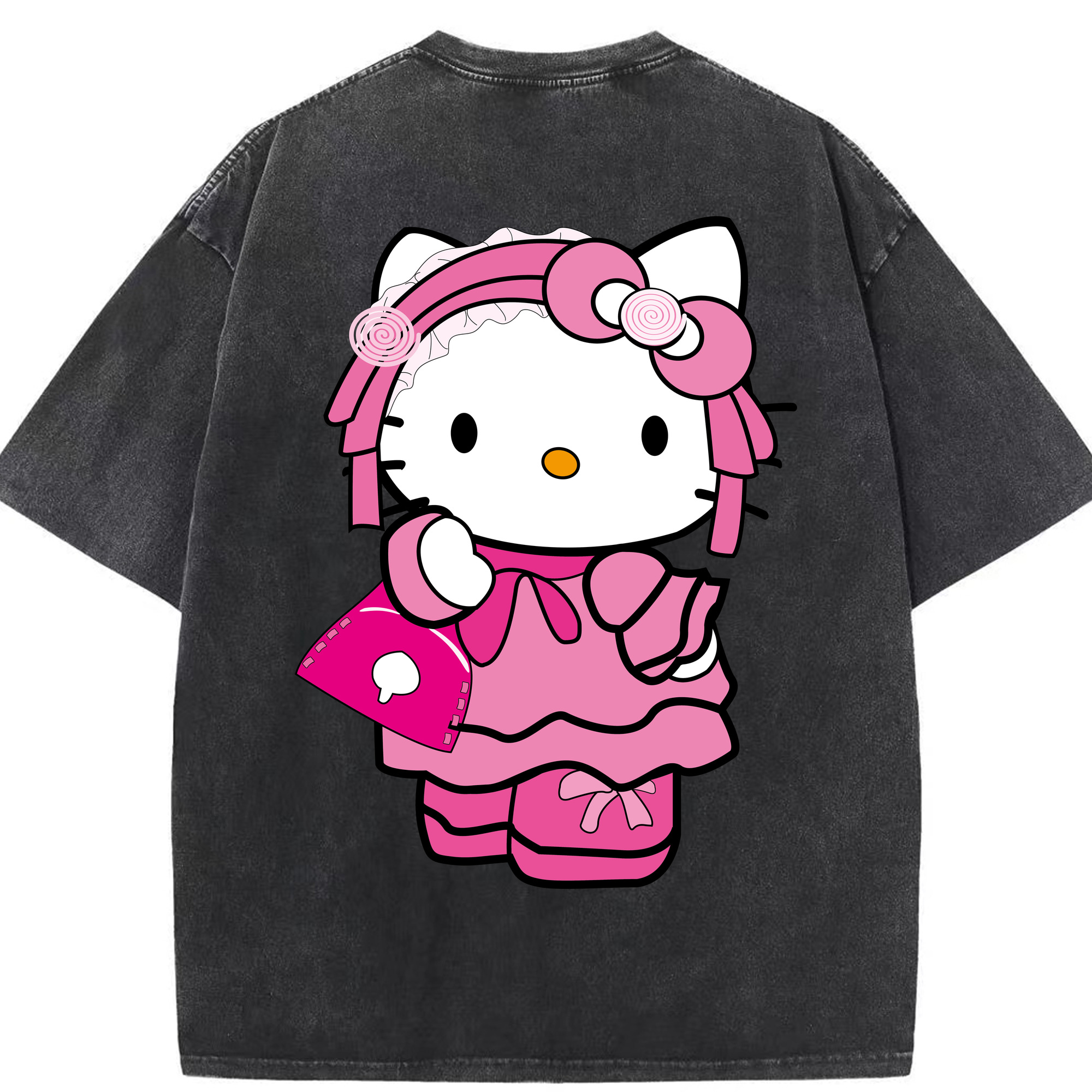 （画像用） Hello Kitty ハローキティ 綿100% ヴィンテージ風 半袖Tシャツ（背面プリント）