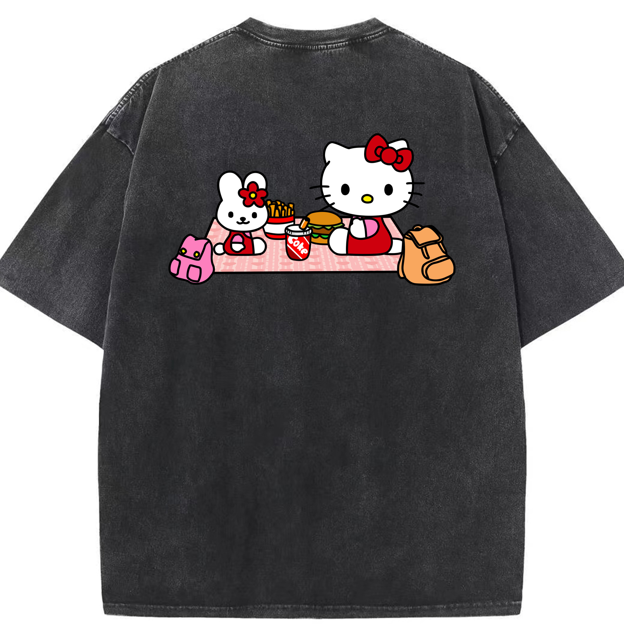 （画像用） Hello Kitty ハローキティ 綿100% ヴィンテージ風 半袖Tシャツ（背面プリント）