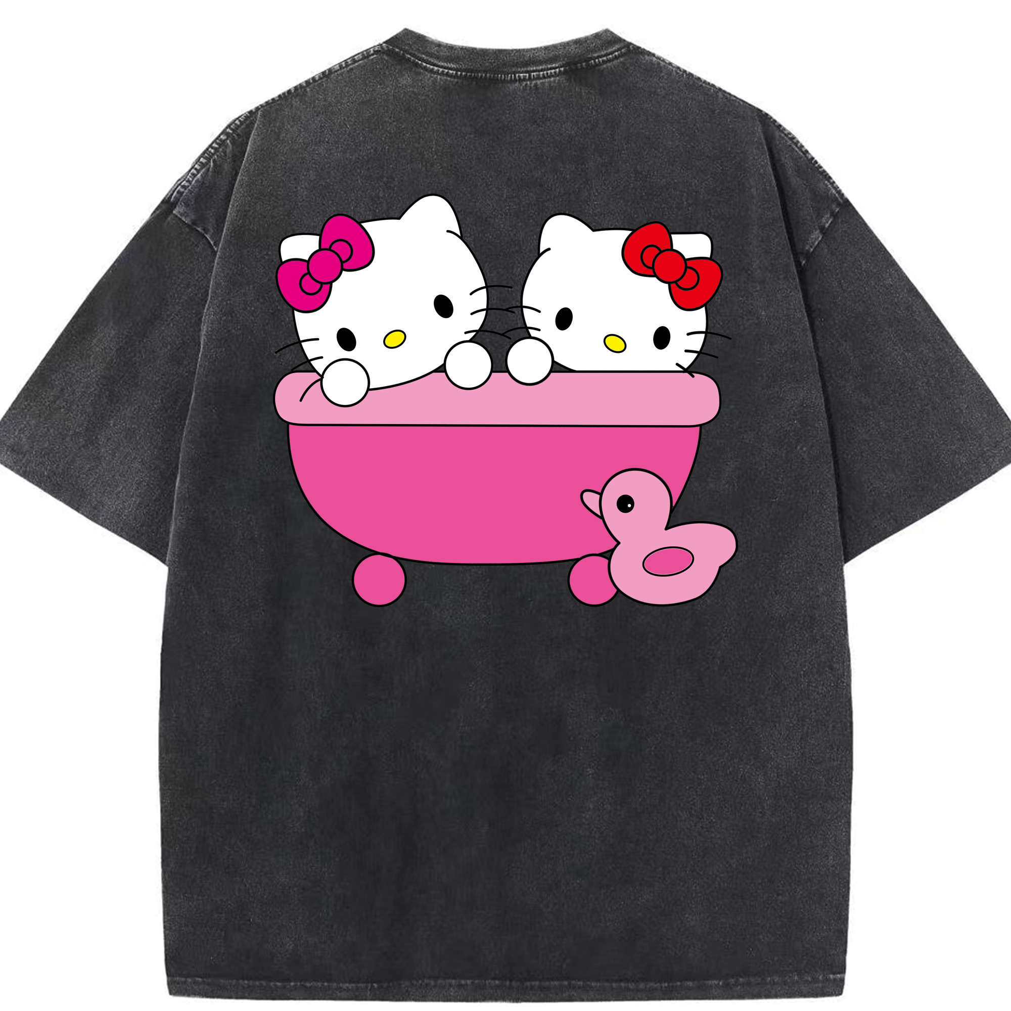 （画像用） Hello Kitty ハローキティ 綿100% ヴィンテージ風 半袖Tシャツ（背面プリント）