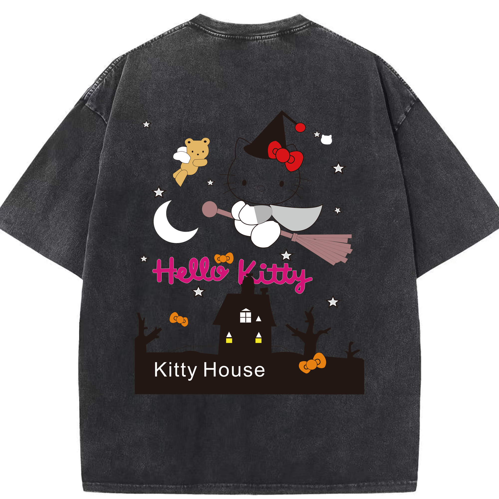 （画像用） Hello Kitty ハローキティ 綿100% ヴィンテージ風 半袖Tシャツ（背面プリント）