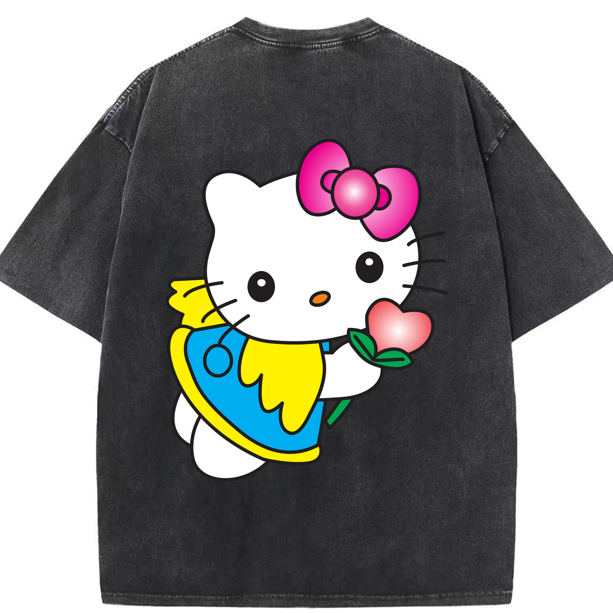 （画像用） Hello Kitty ハローキティ 綿100% ヴィンテージ風 半袖Tシャツ（背面プリント）