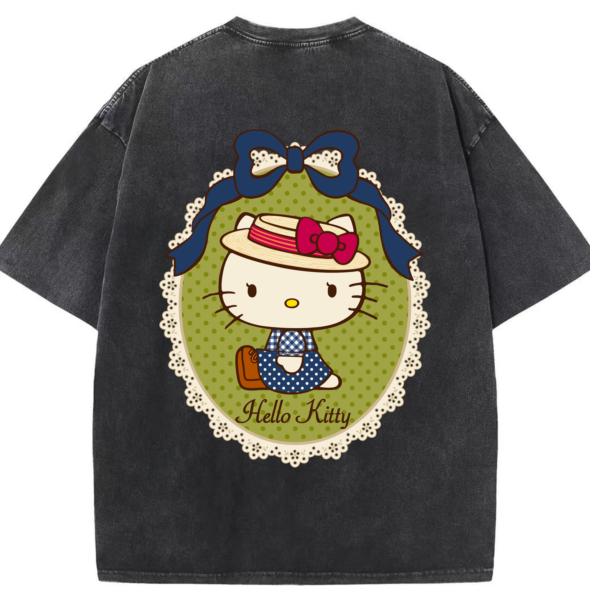 （画像用） Hello Kitty ハローキティ 綿100% ヴィンテージ風 半袖Tシャツ（背面プリント）
