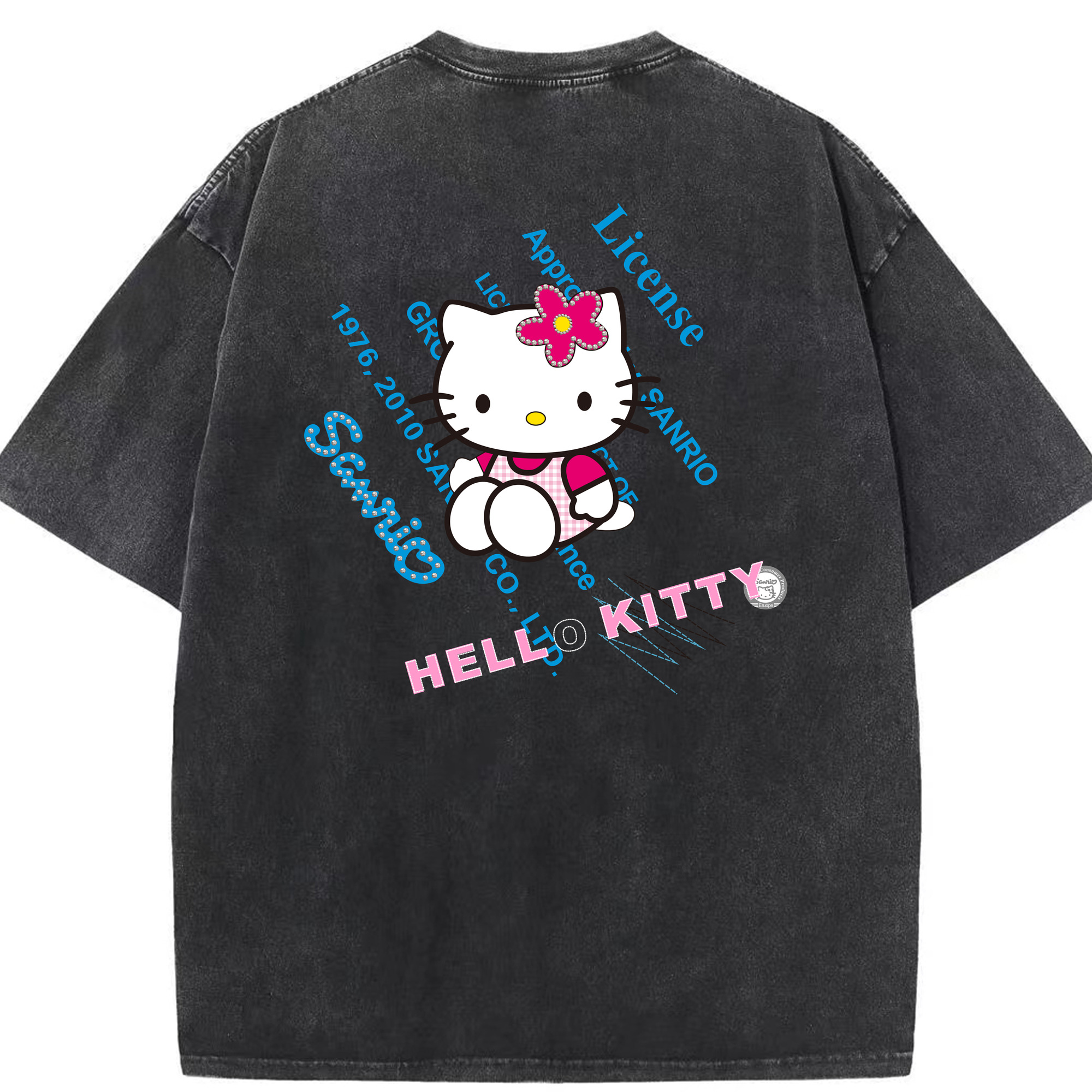 （画像用） Hello Kitty ハローキティ 綿100% ヴィンテージ風 半袖Tシャツ（背面プリント）