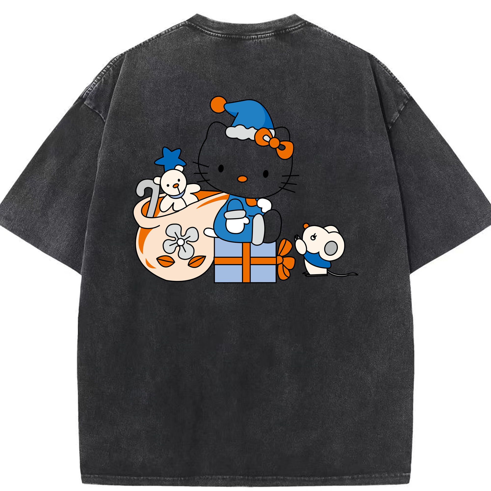 （画像用） Hello Kitty ハローキティ 綿100% ヴィンテージ風 半袖Tシャツ（背面プリント）