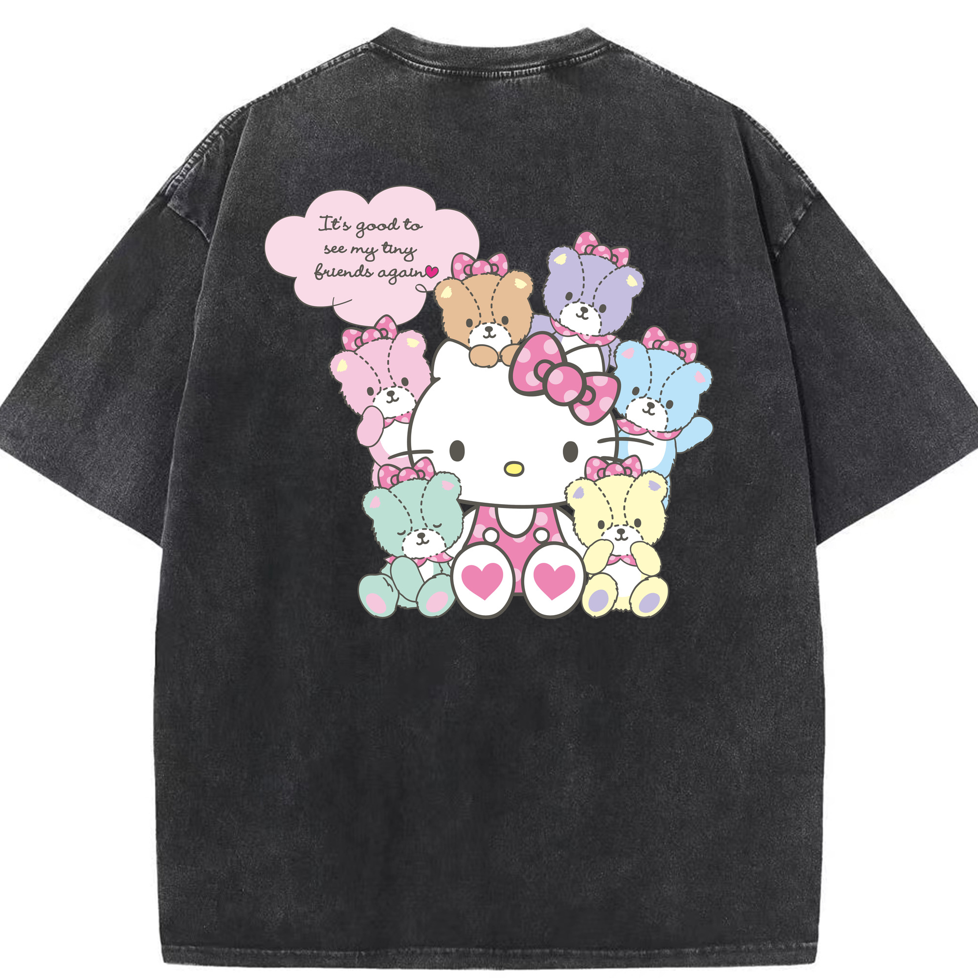 （画像用） Hello Kitty ハローキティ 綿100% ヴィンテージ風 半袖Tシャツ（背面プリント）