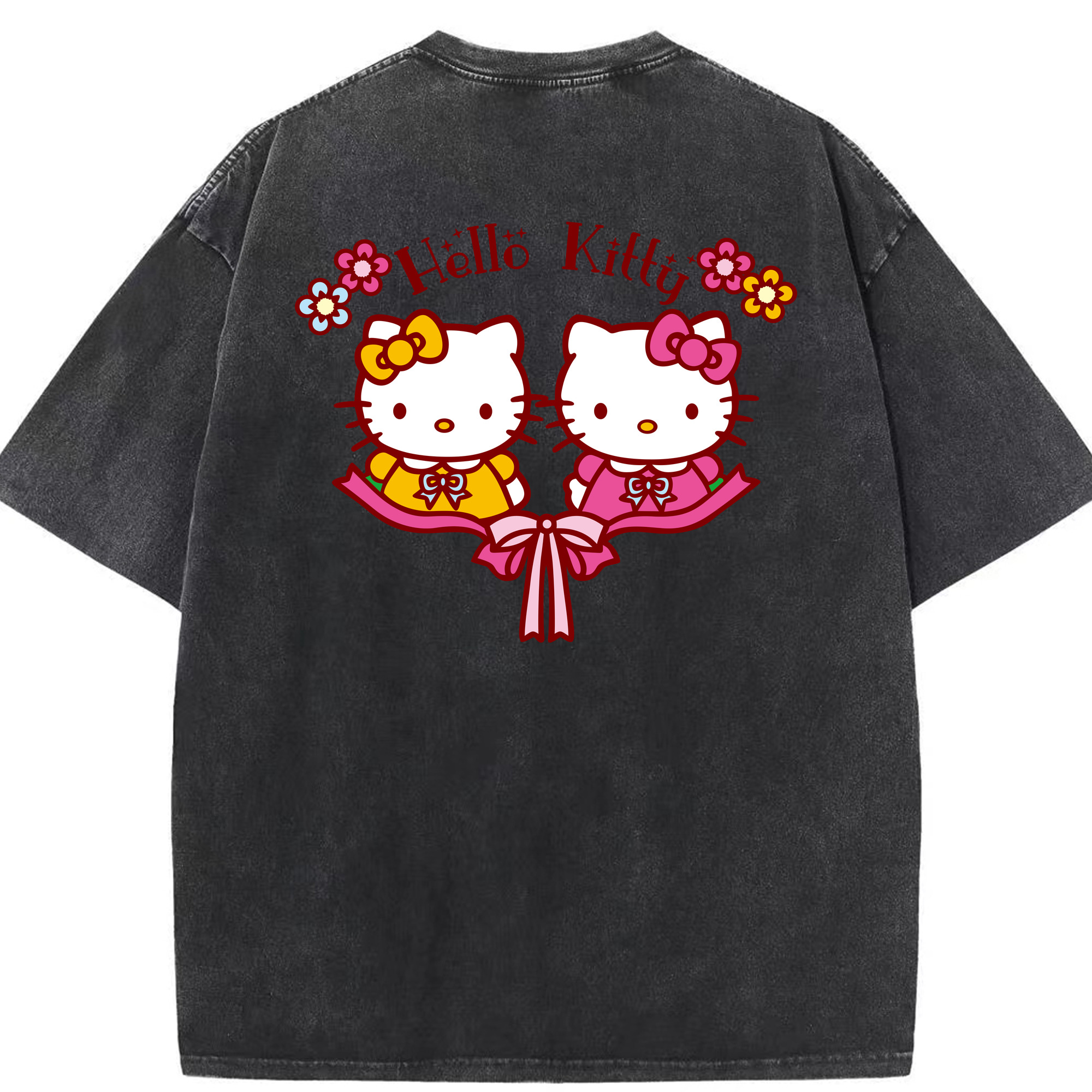 （画像用） Hello Kitty ハローキティ 綿100% ヴィンテージ風 半袖Tシャツ（背面プリント）