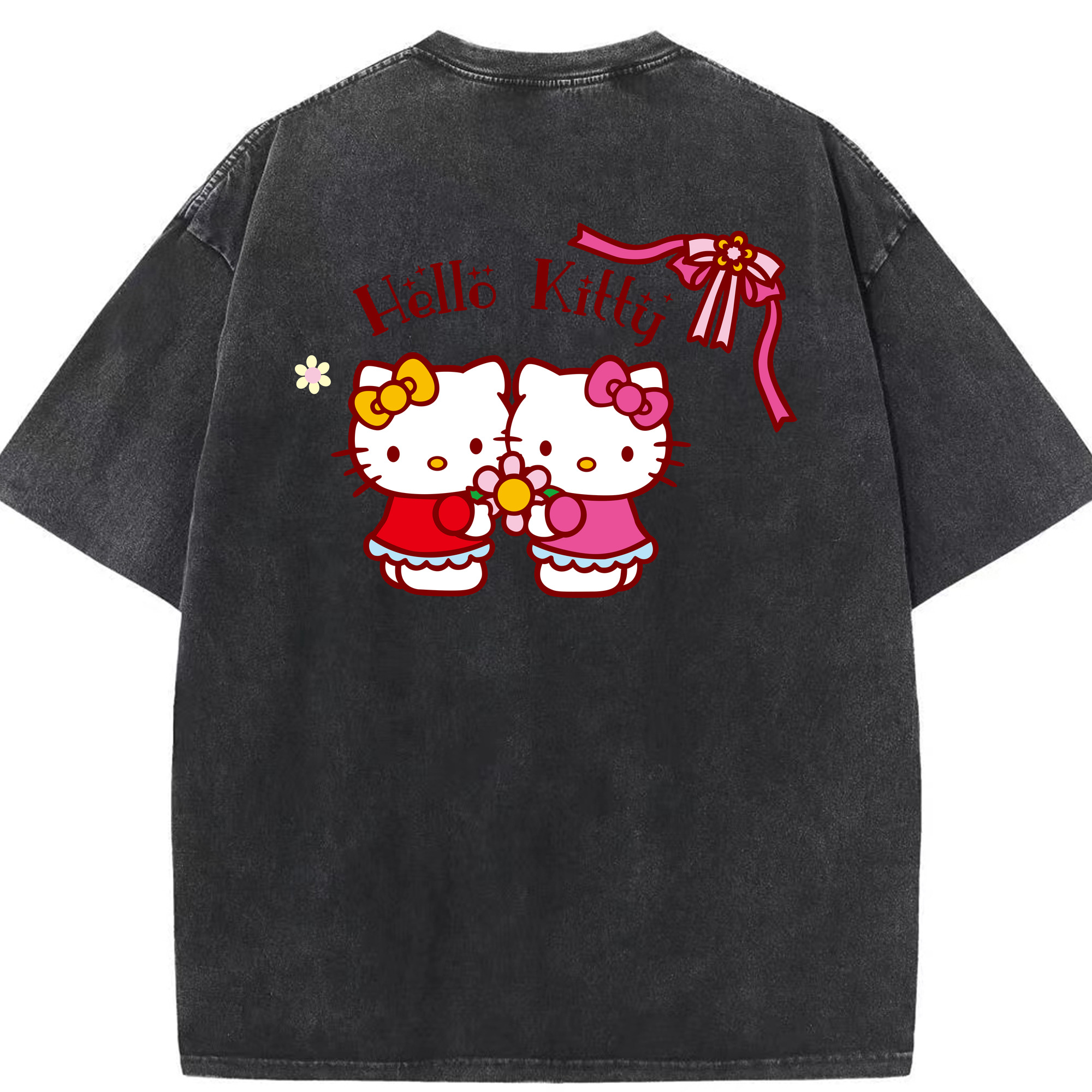 （画像用） Hello Kitty ハローキティ 綿100% ヴィンテージ風 半袖Tシャツ（背面プリント）