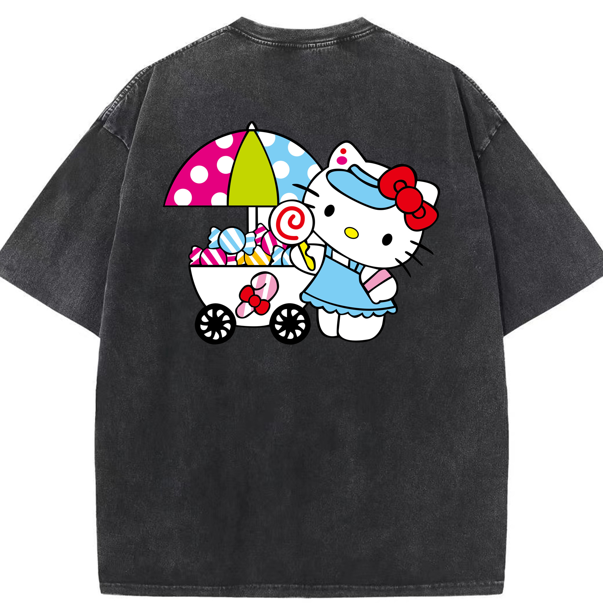 （画像用） Hello Kitty ハローキティ 綿100% ヴィンテージ風 半袖Tシャツ（背面プリント）