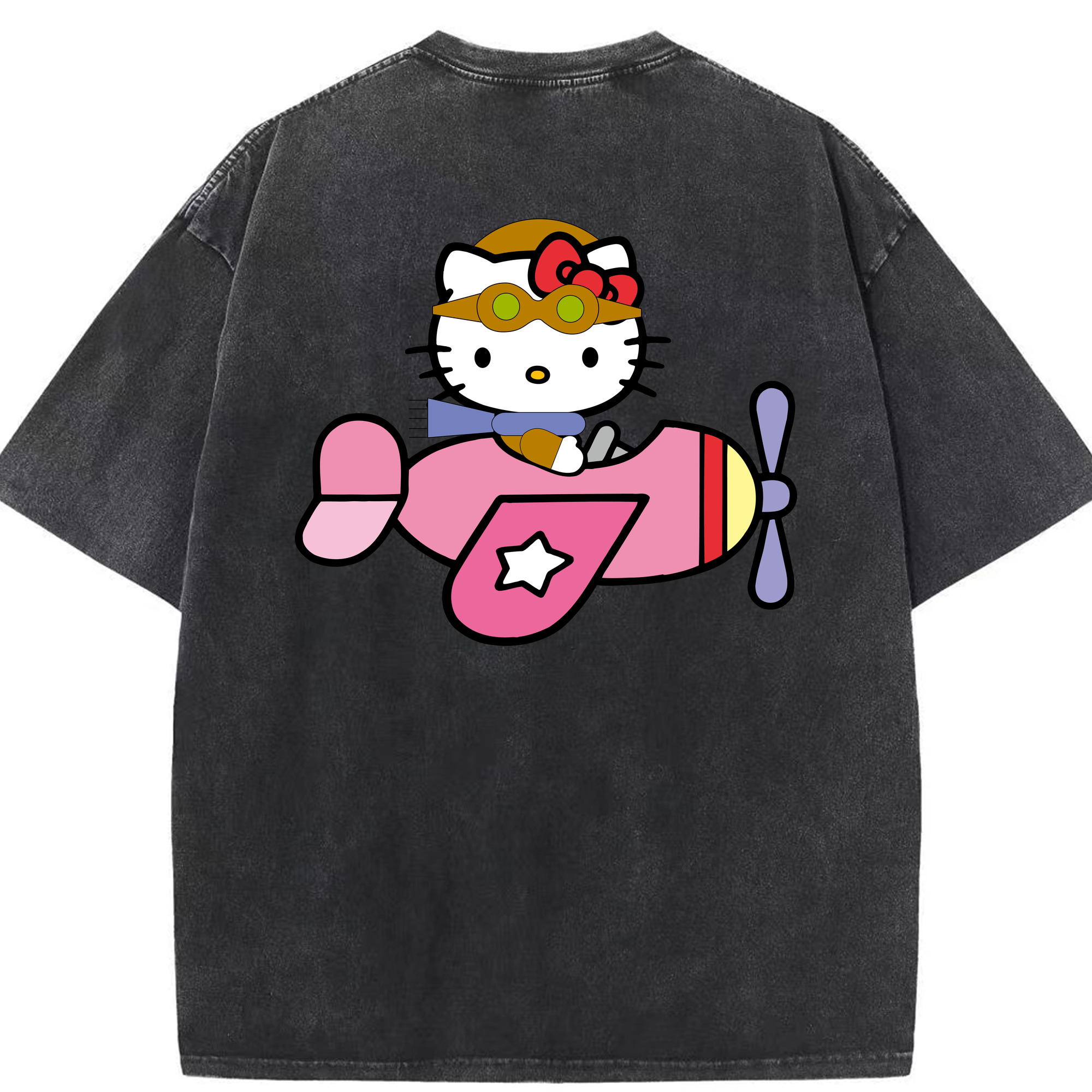 （画像用） Hello Kitty ハローキティ 綿100% ヴィンテージ風 半袖Tシャツ（背面プリント）