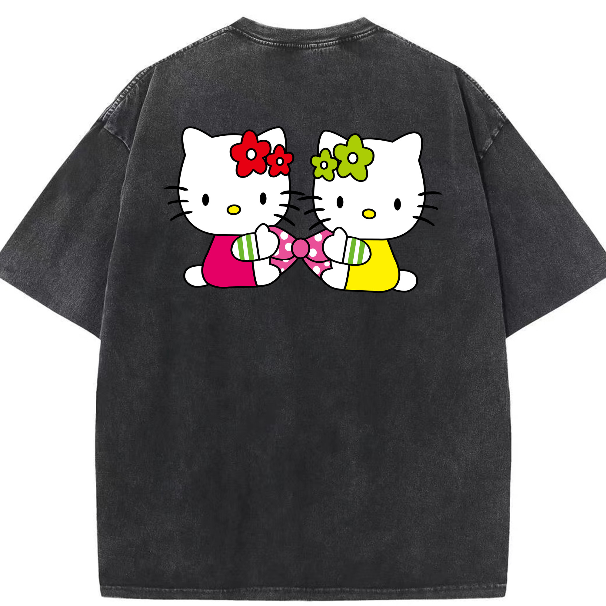 （画像用） Hello Kitty ハローキティ 綿100% ヴィンテージ風 半袖Tシャツ（背面プリント）
