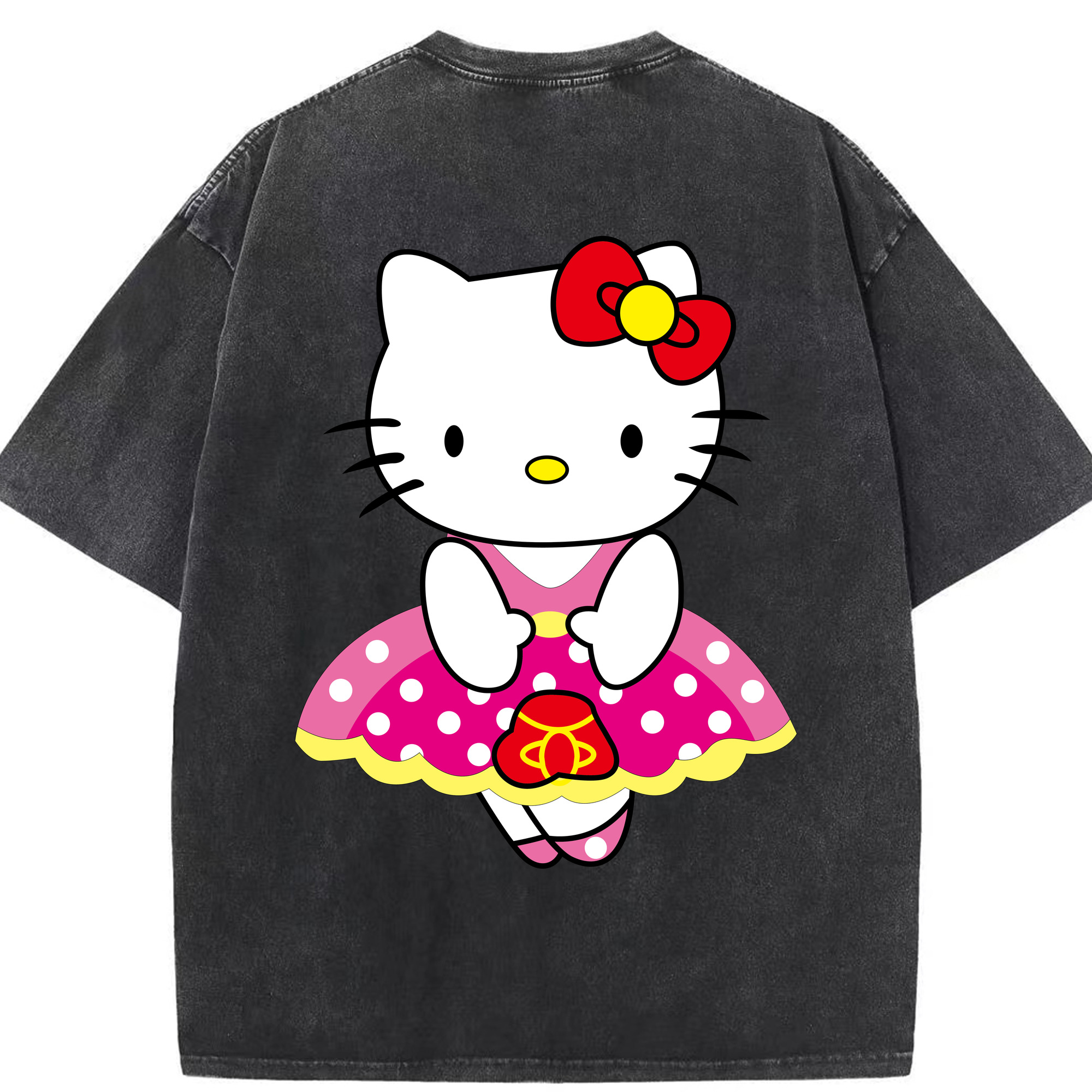（画像用） Hello Kitty ハローキティ 綿100% ヴィンテージ風 半袖Tシャツ（背面プリント）