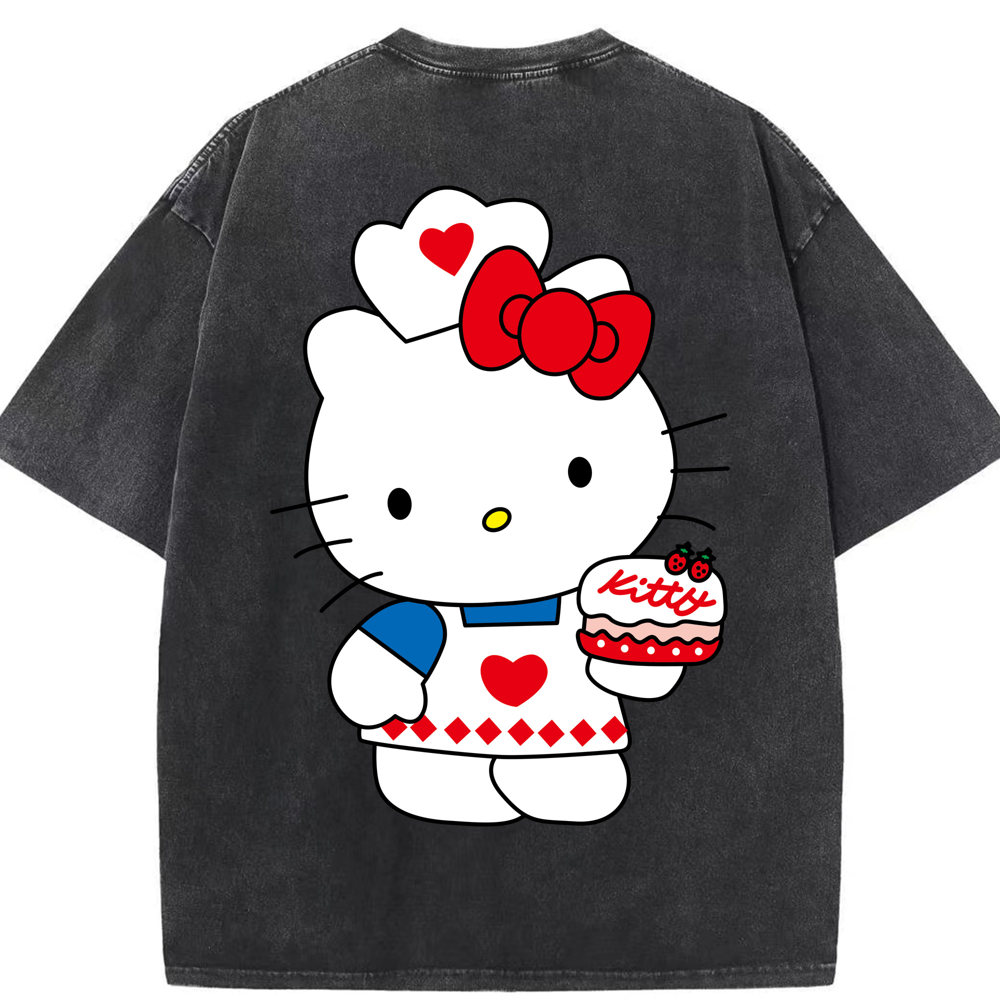 （画像用） Hello Kitty ハローキティ 綿100% ヴィンテージ風 半袖Tシャツ（背面プリント）