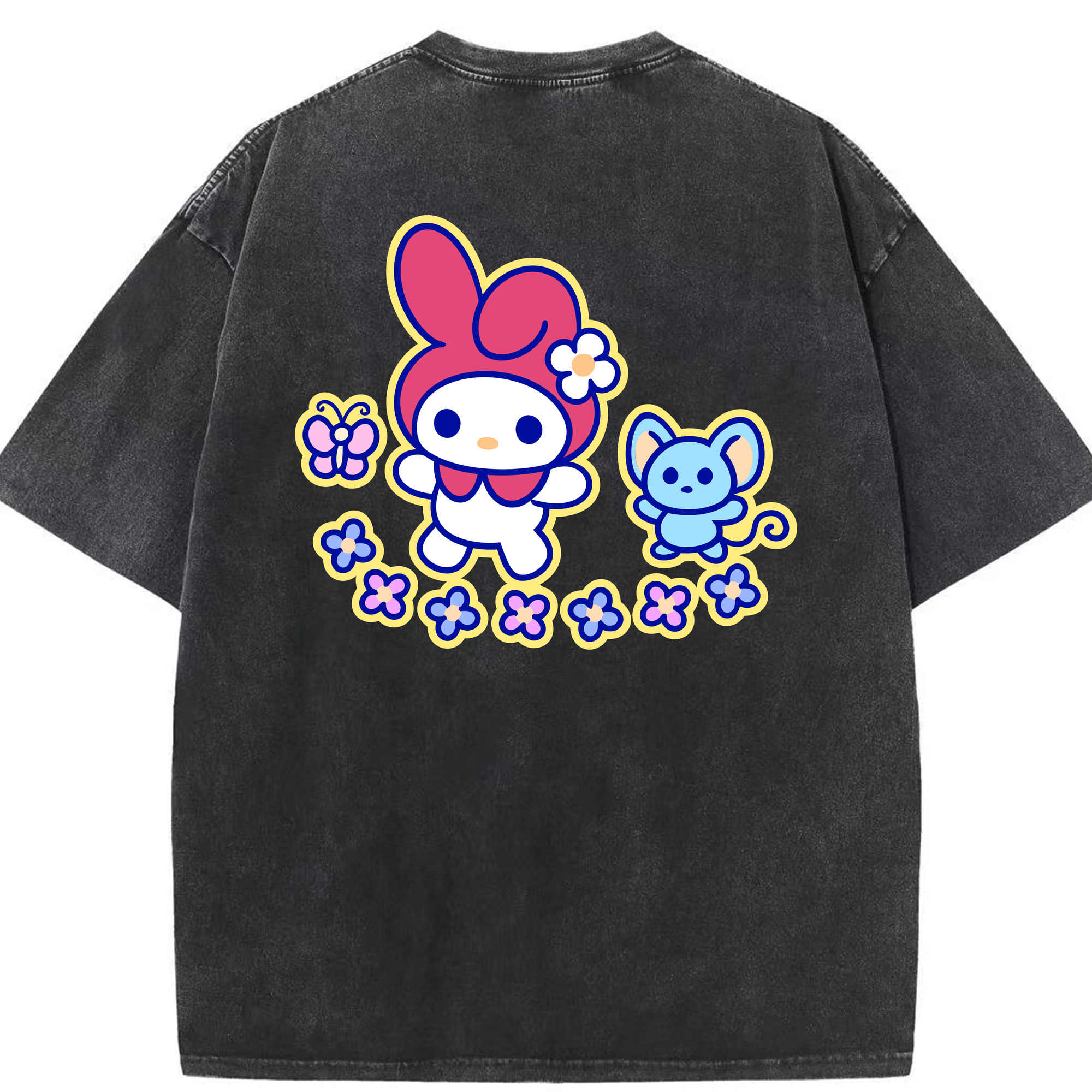（画像用） Hello Kitty ハローキティ 綿100% ヴィンテージ風 半袖Tシャツ（背面プリント）