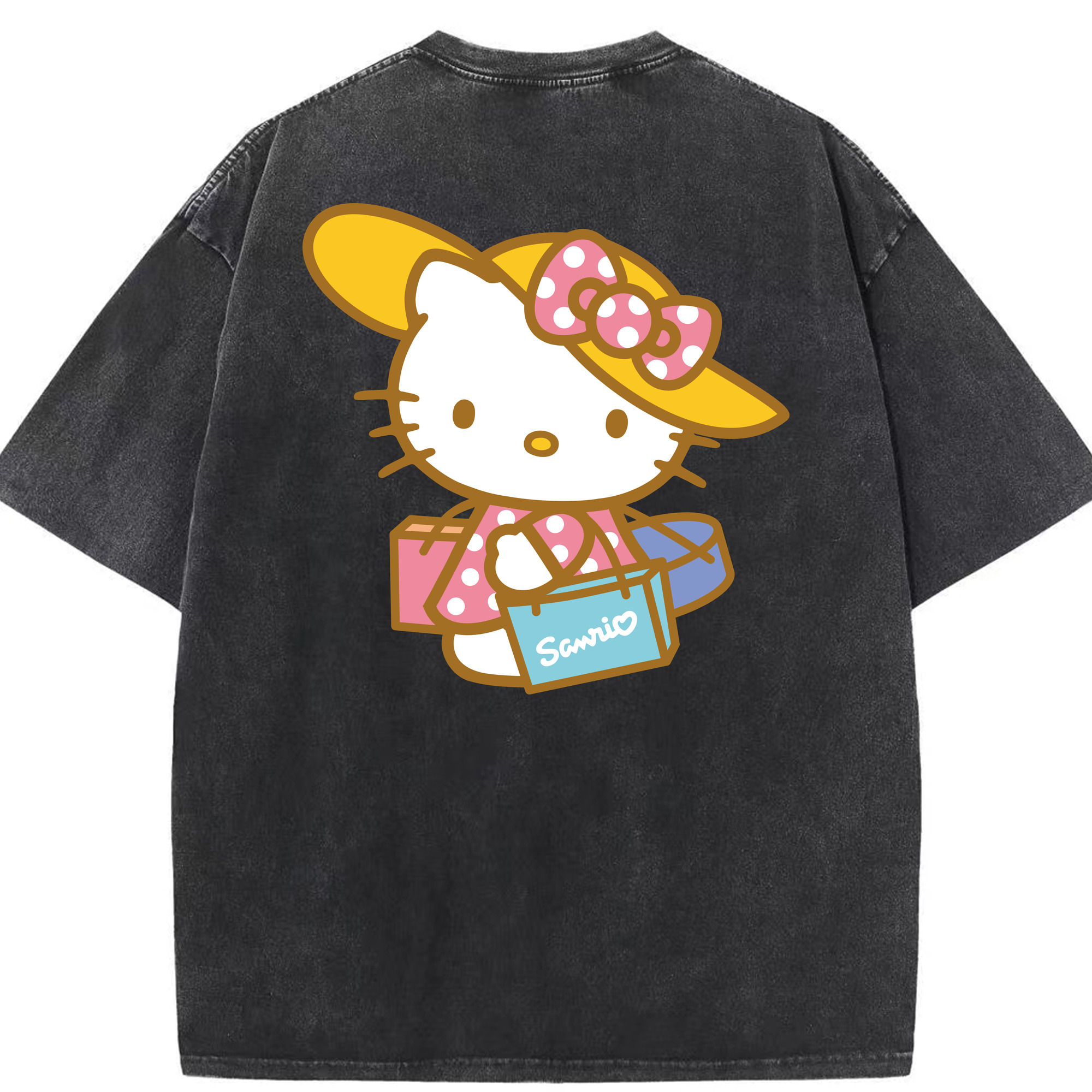 （画像用） Hello Kitty ハローキティ 綿100% ヴィンテージ風 半袖Tシャツ（背面プリント）