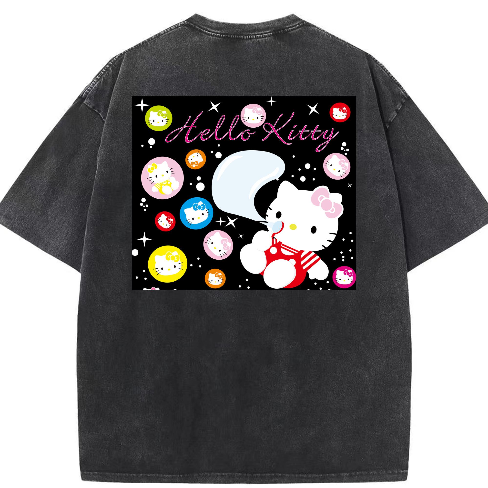 （画像用） Hello Kitty ハローキティ 綿100% ヴィンテージ風 半袖Tシャツ（背面プリント）