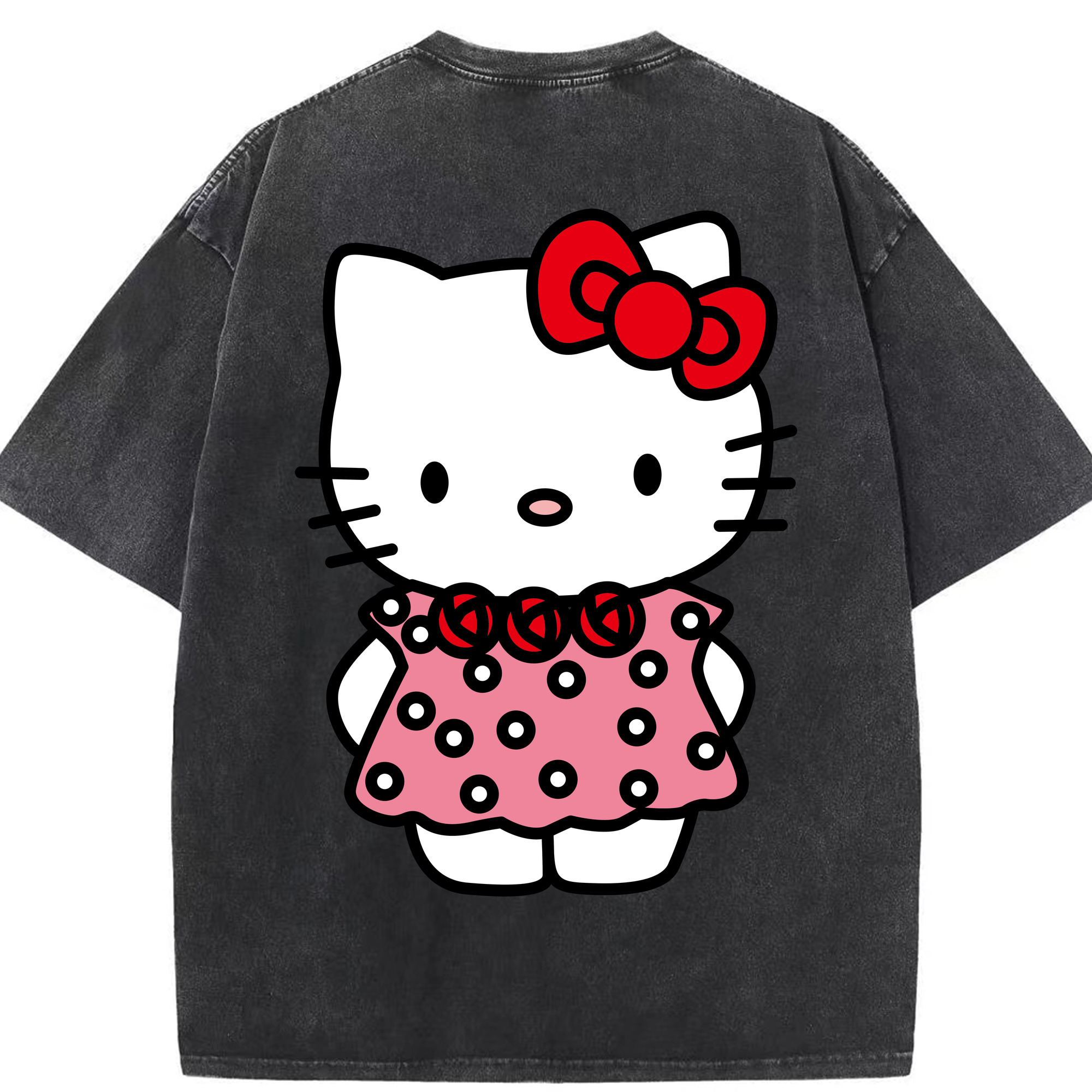 （画像用） Hello Kitty ハローキティ 綿100% ヴィンテージ風 半袖Tシャツ（背面プリント）