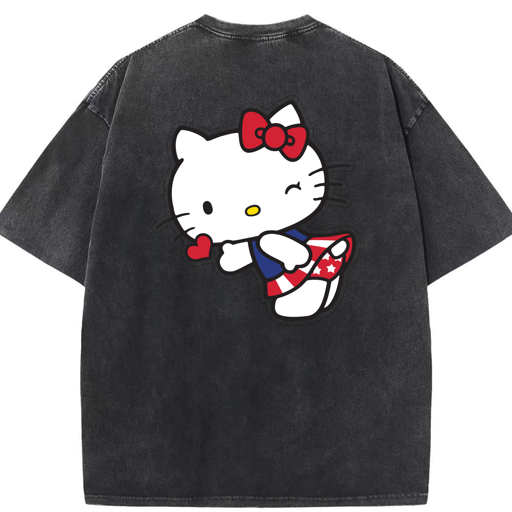 （画像用） Hello Kitty ハローキティ 綿100% ヴィンテージ風 半袖Tシャツ（背面プリント）