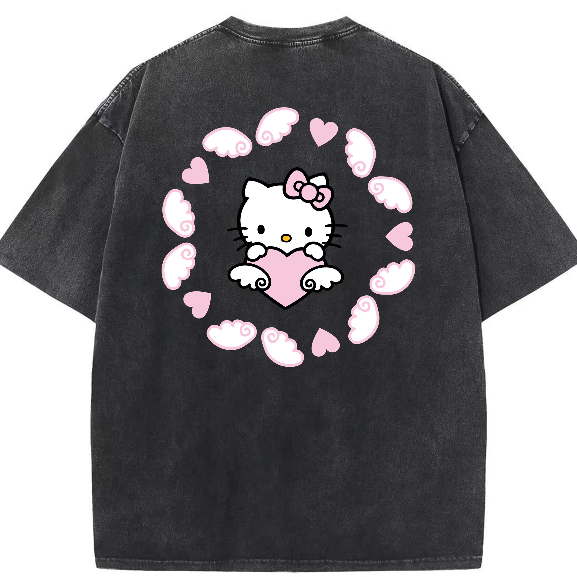 （画像用） Hello Kitty ハローキティ 綿100% ヴィンテージ風 半袖Tシャツ（背面プリント）