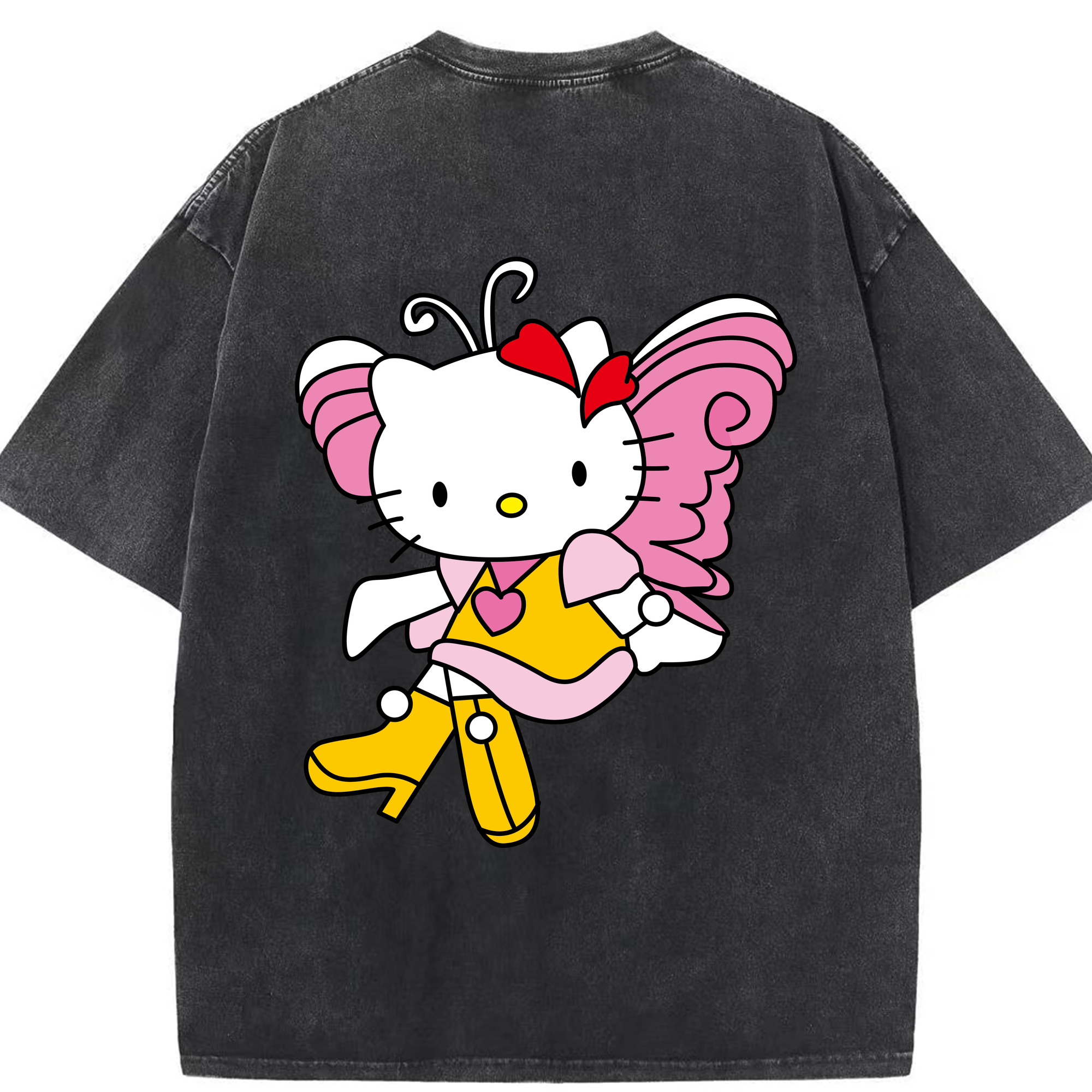 （画像用） Hello Kitty ハローキティ 綿100% ヴィンテージ風 半袖Tシャツ（背面プリント）