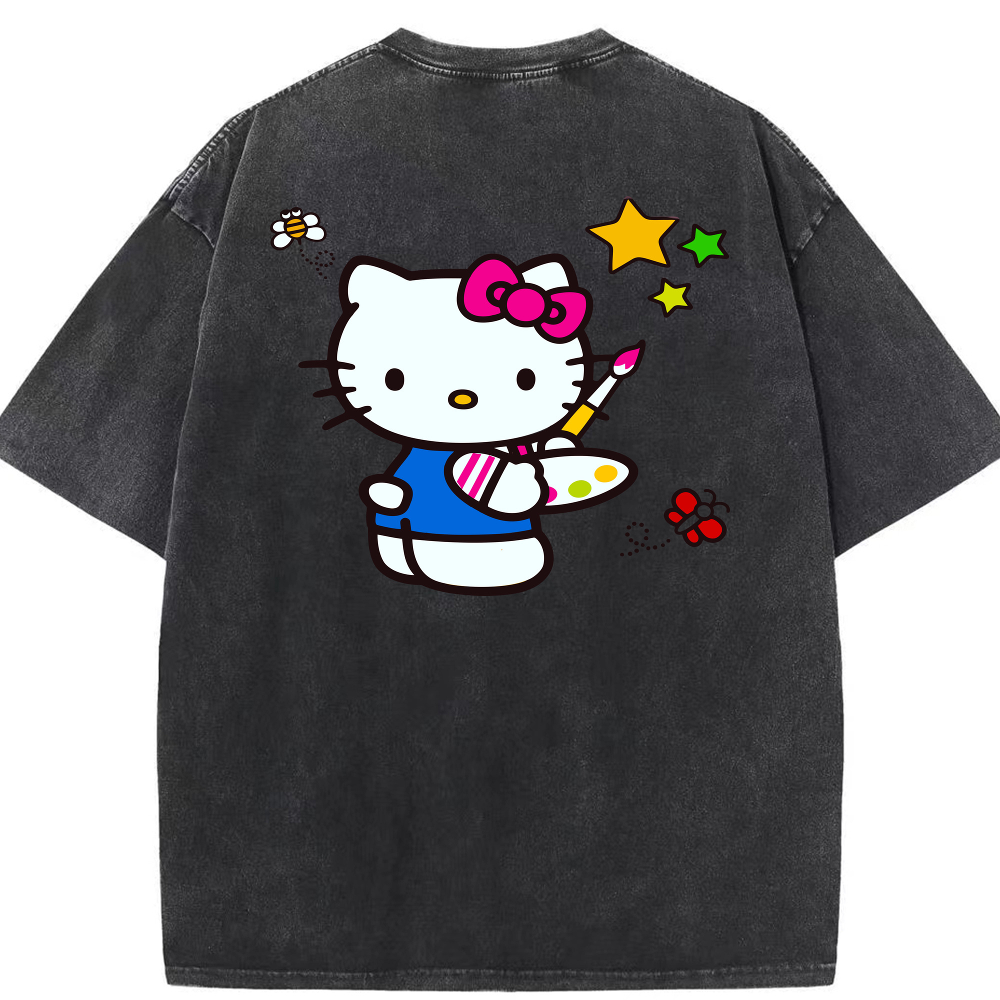 （画像用） Hello Kitty ハローキティ 綿100% ヴィンテージ風 半袖Tシャツ（背面プリント）