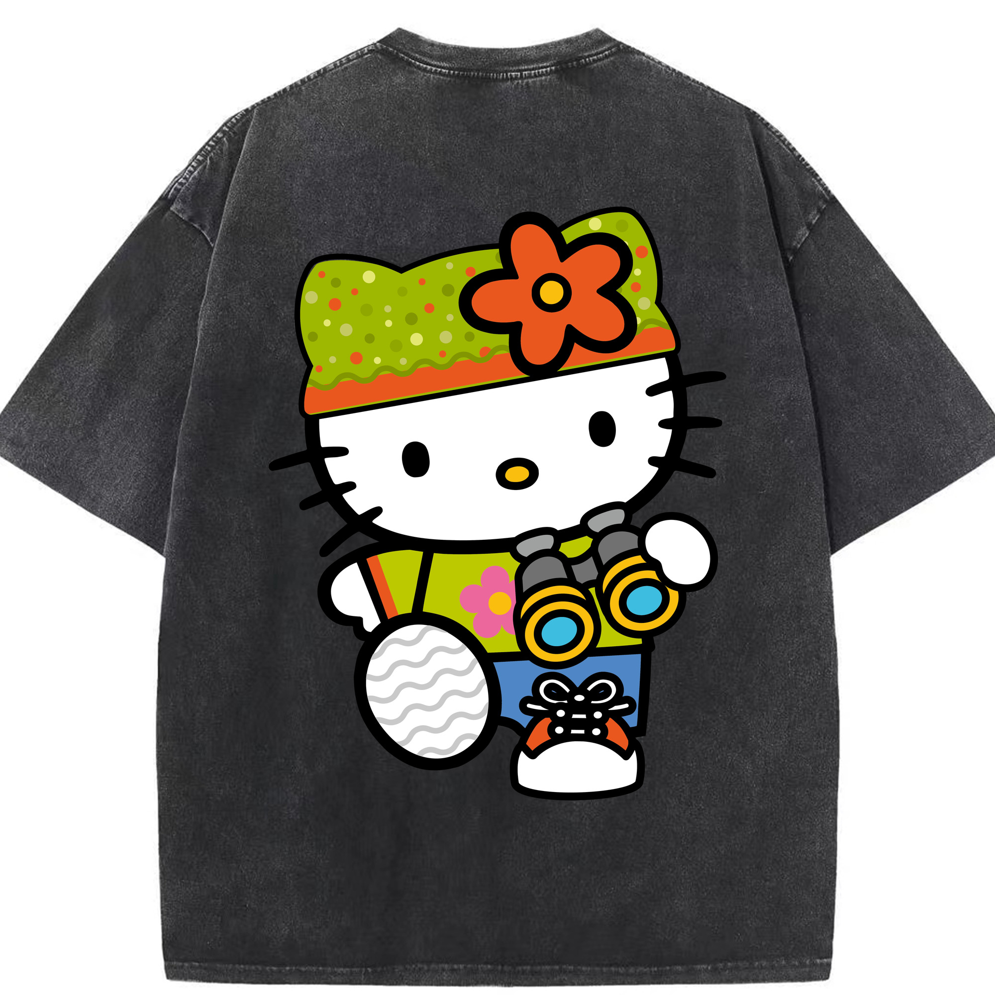 （画像用） Hello Kitty ハローキティ 綿100% ヴィンテージ風 半袖Tシャツ（背面プリント）