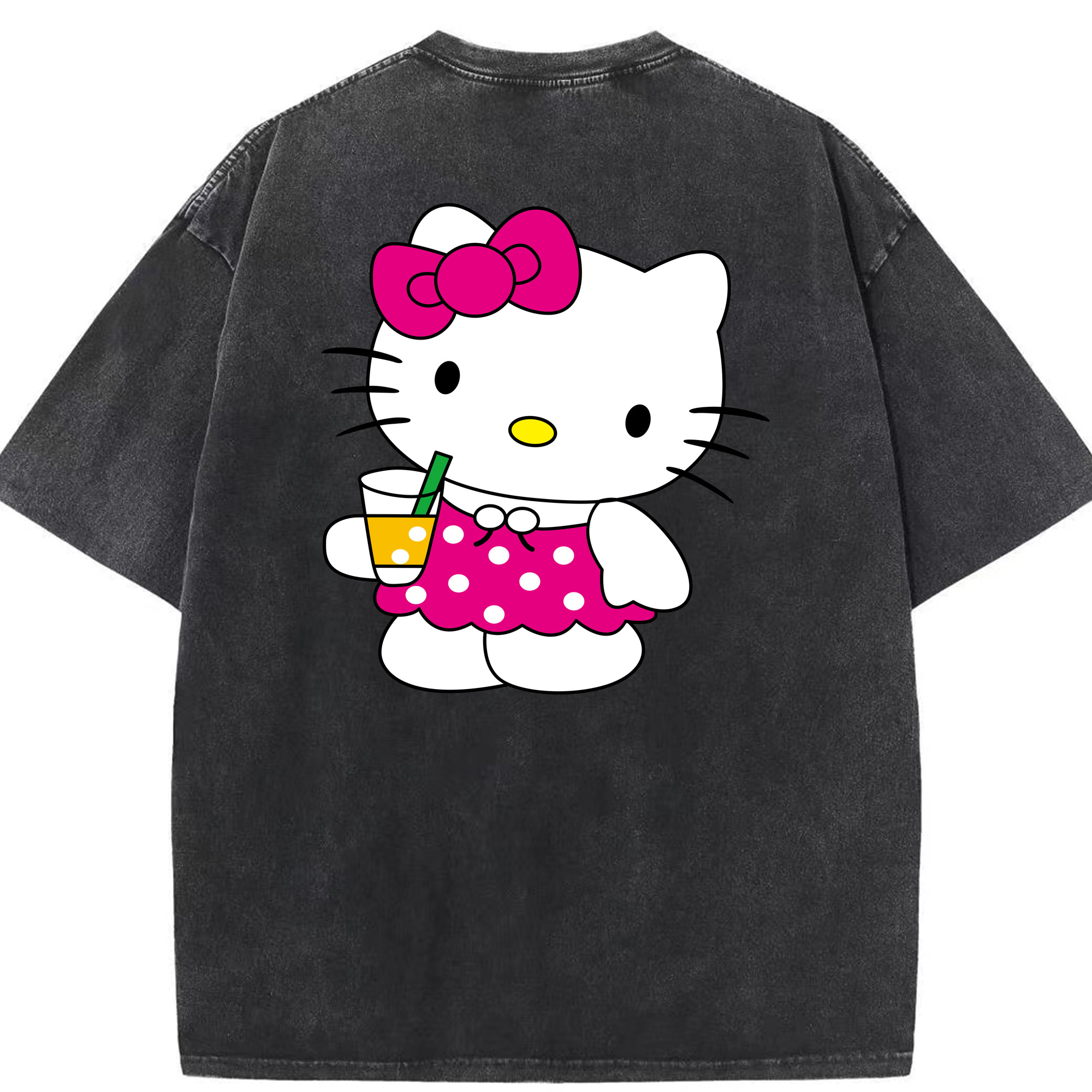 （画像用） Hello Kitty ハローキティ 綿100% ヴィンテージ風 半袖Tシャツ（背面プリント）