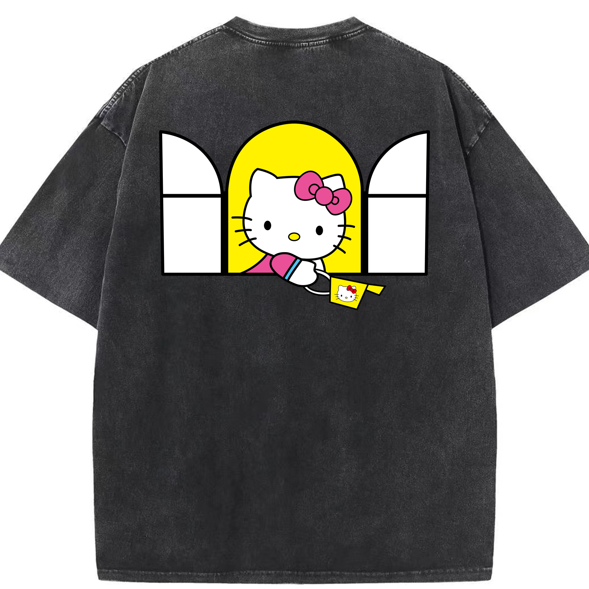 （画像用） Hello Kitty ハローキティ 綿100% ヴィンテージ風 半袖Tシャツ（背面プリント）