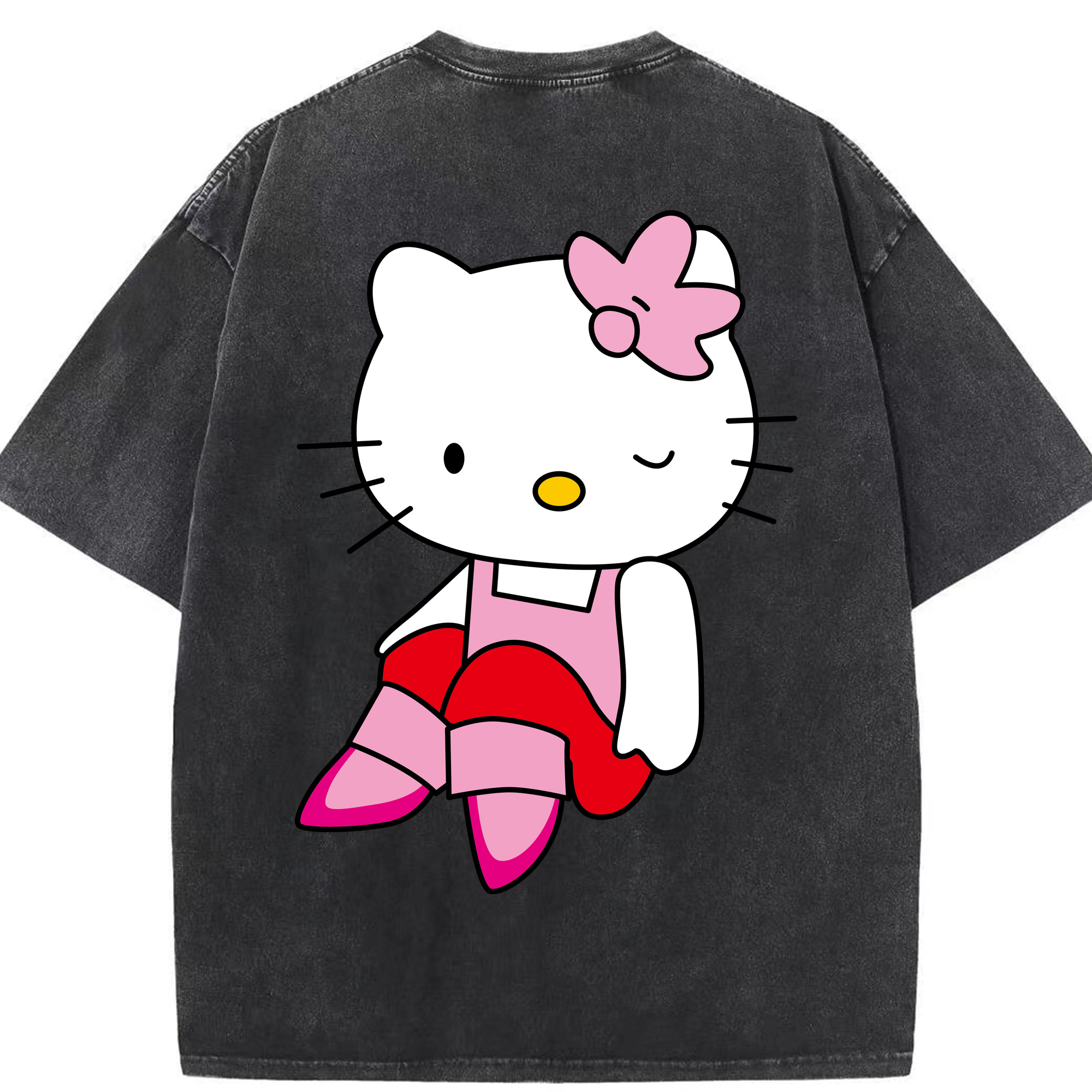 （画像用） Hello Kitty ハローキティ 綿100% ヴィンテージ風 半袖Tシャツ（背面プリント）