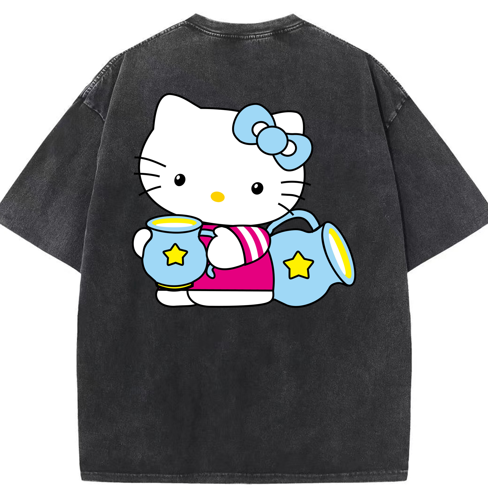 （画像用） Hello Kitty ハローキティ 綿100% ヴィンテージ風 半袖Tシャツ（背面プリント）