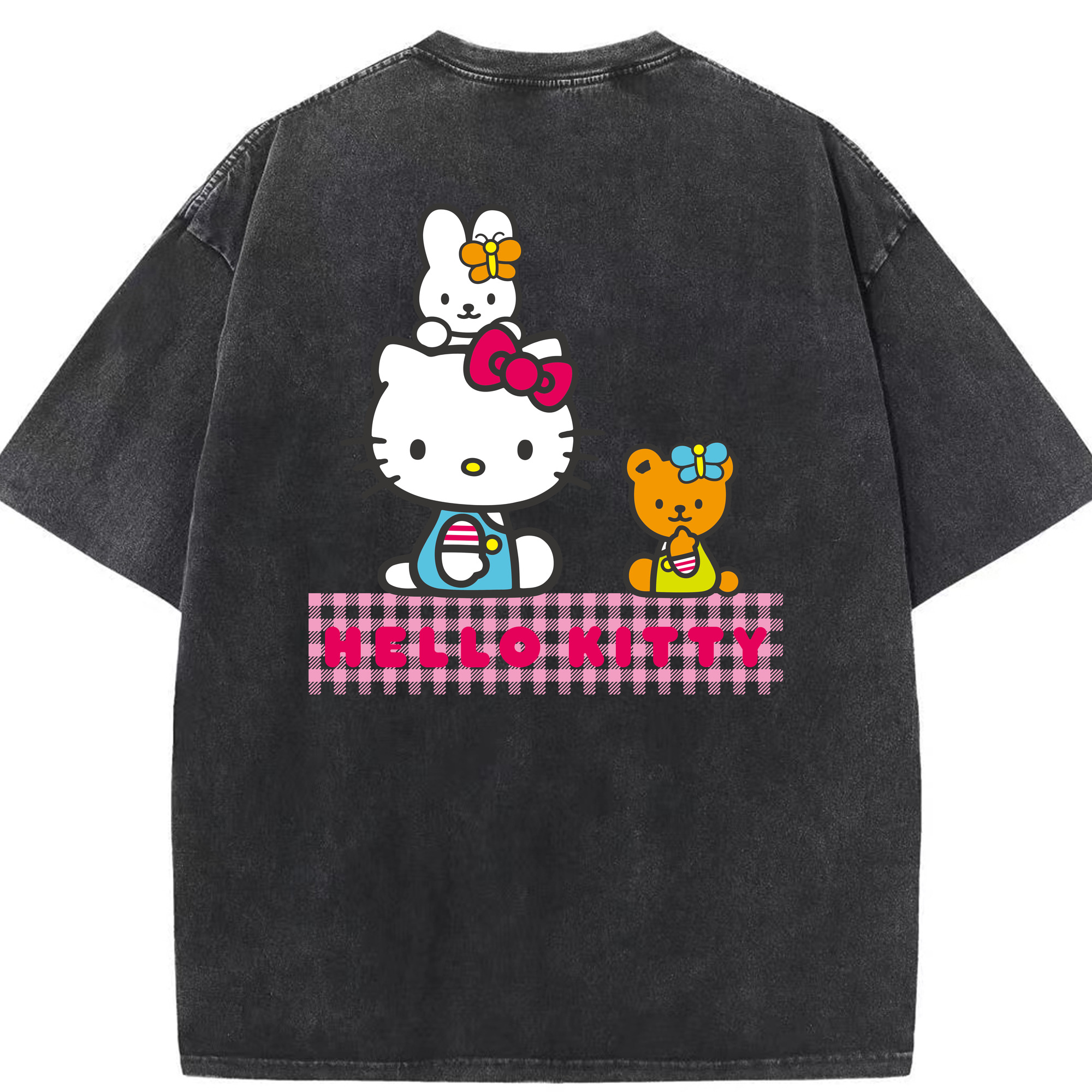 （画像用） Hello Kitty ハローキティ 綿100% ヴィンテージ風 半袖Tシャツ（背面プリント）