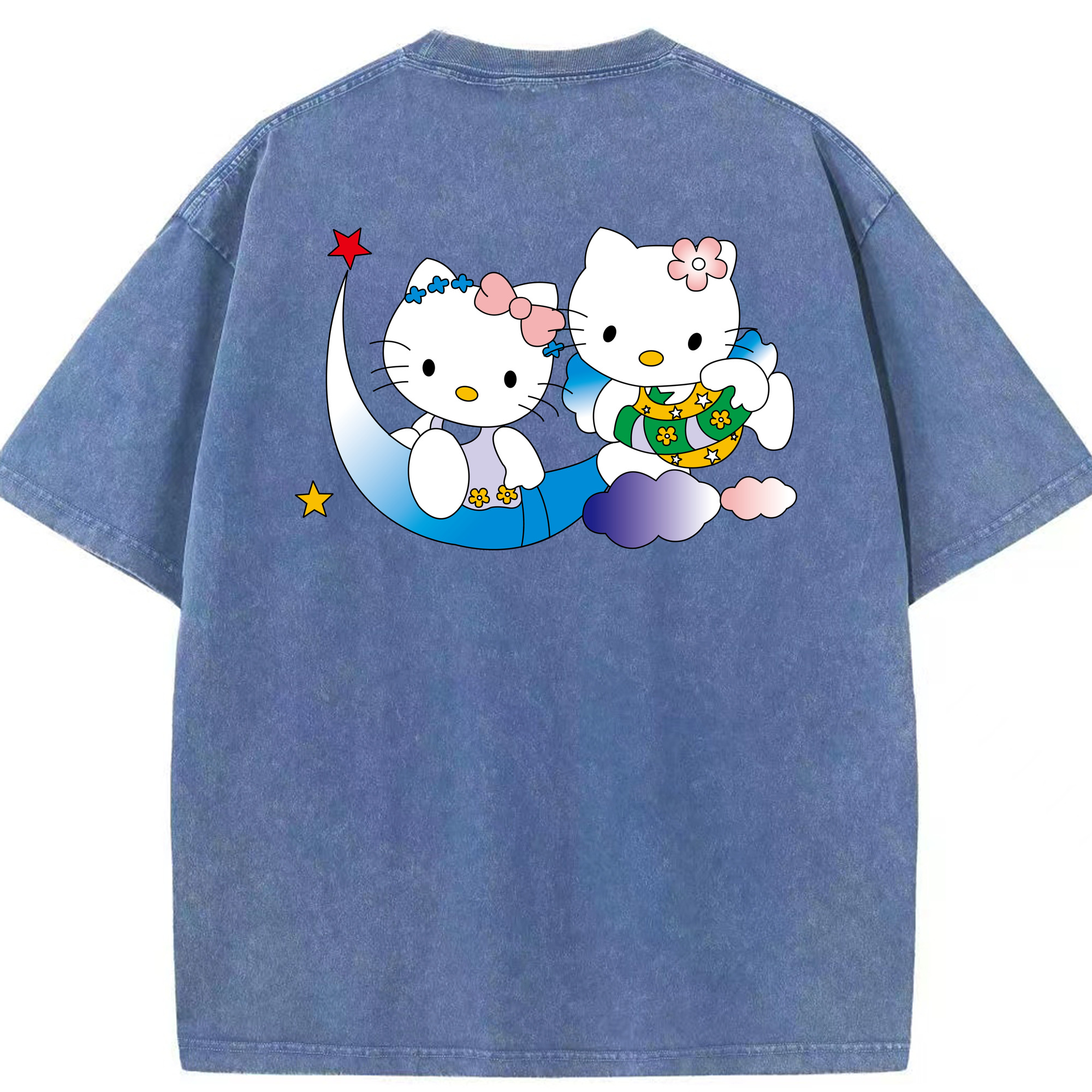 （画像用） Hello Kitty ハローキティ 綿100% ヴィンテージ風 半袖Tシャツ（背面プリント）