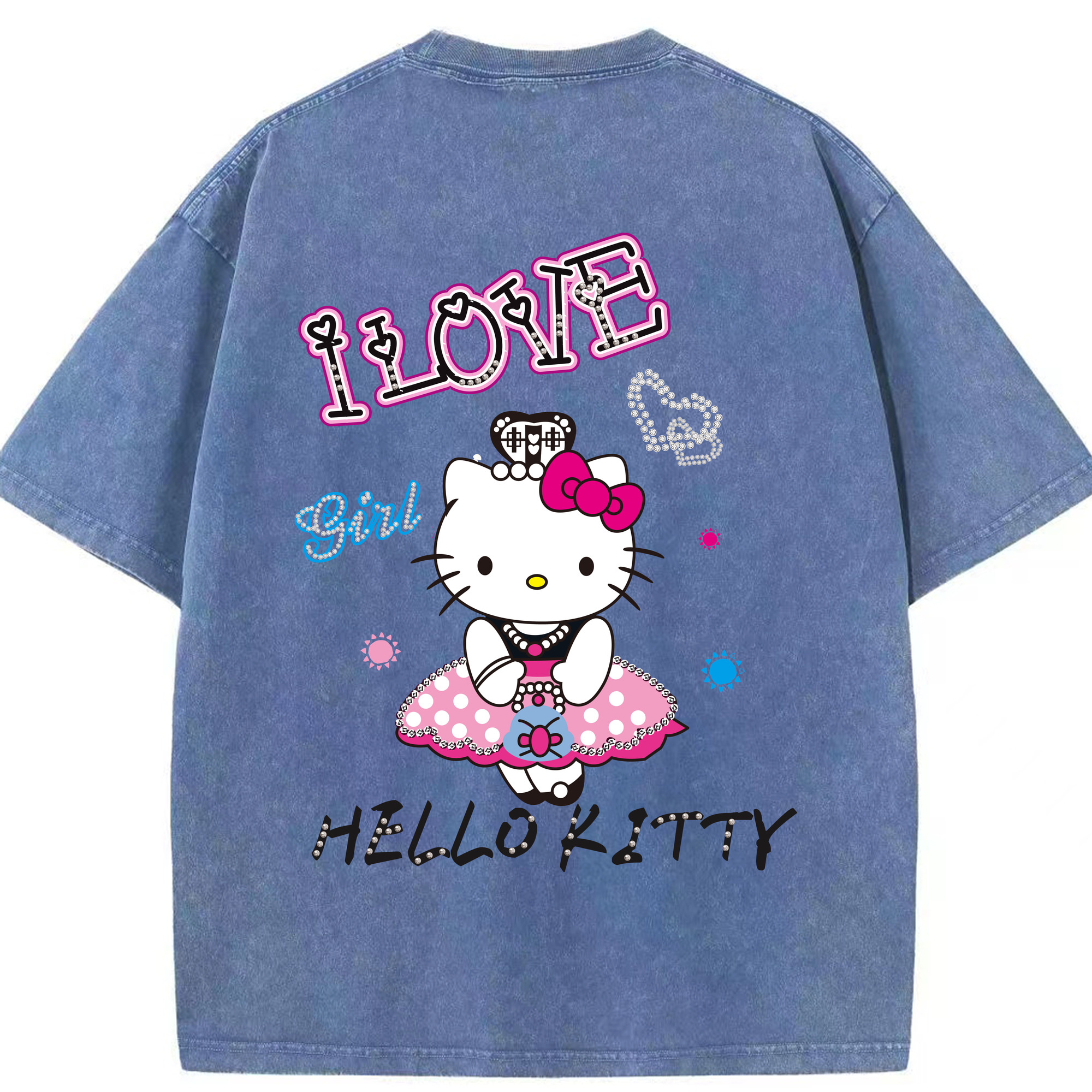 （画像用） Hello Kitty ハローキティ 綿100% ヴィンテージ風 半袖Tシャツ（背面プリント）