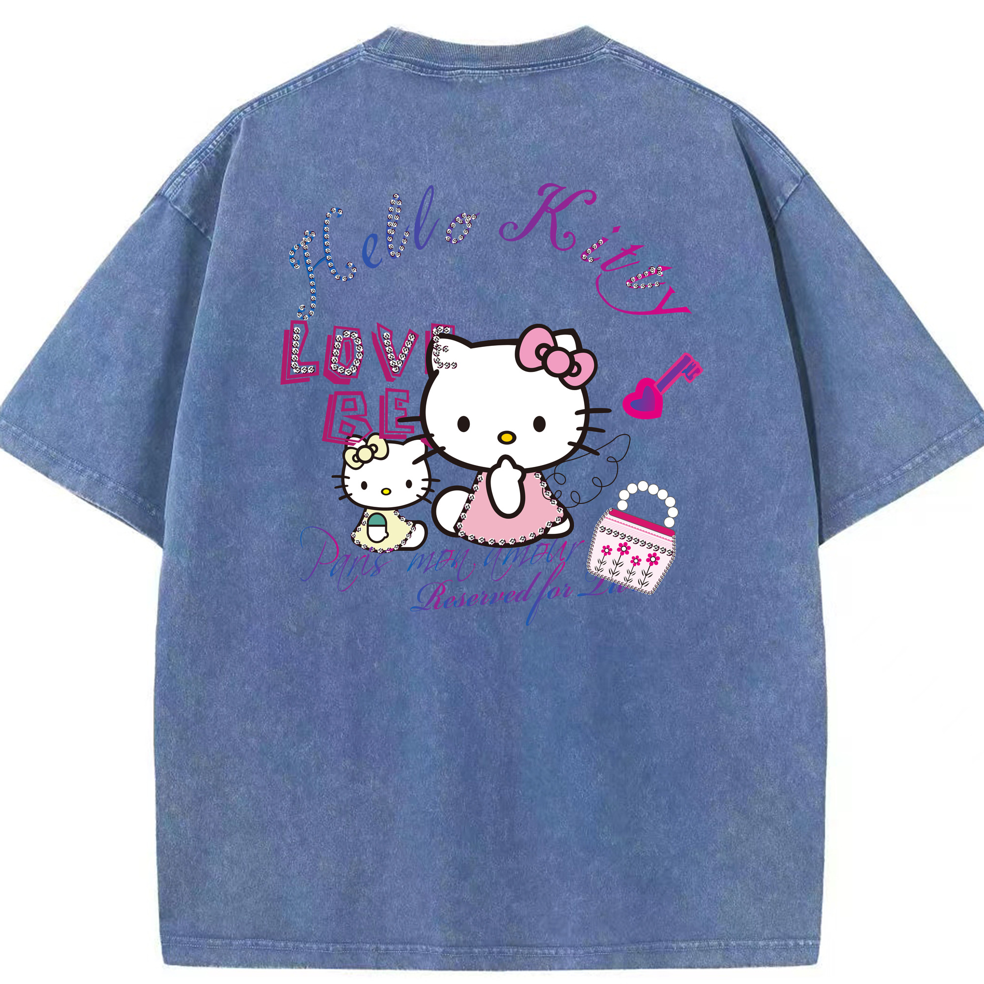 （画像用） Hello Kitty ハローキティ 綿100% ヴィンテージ風 半袖Tシャツ（背面プリント）