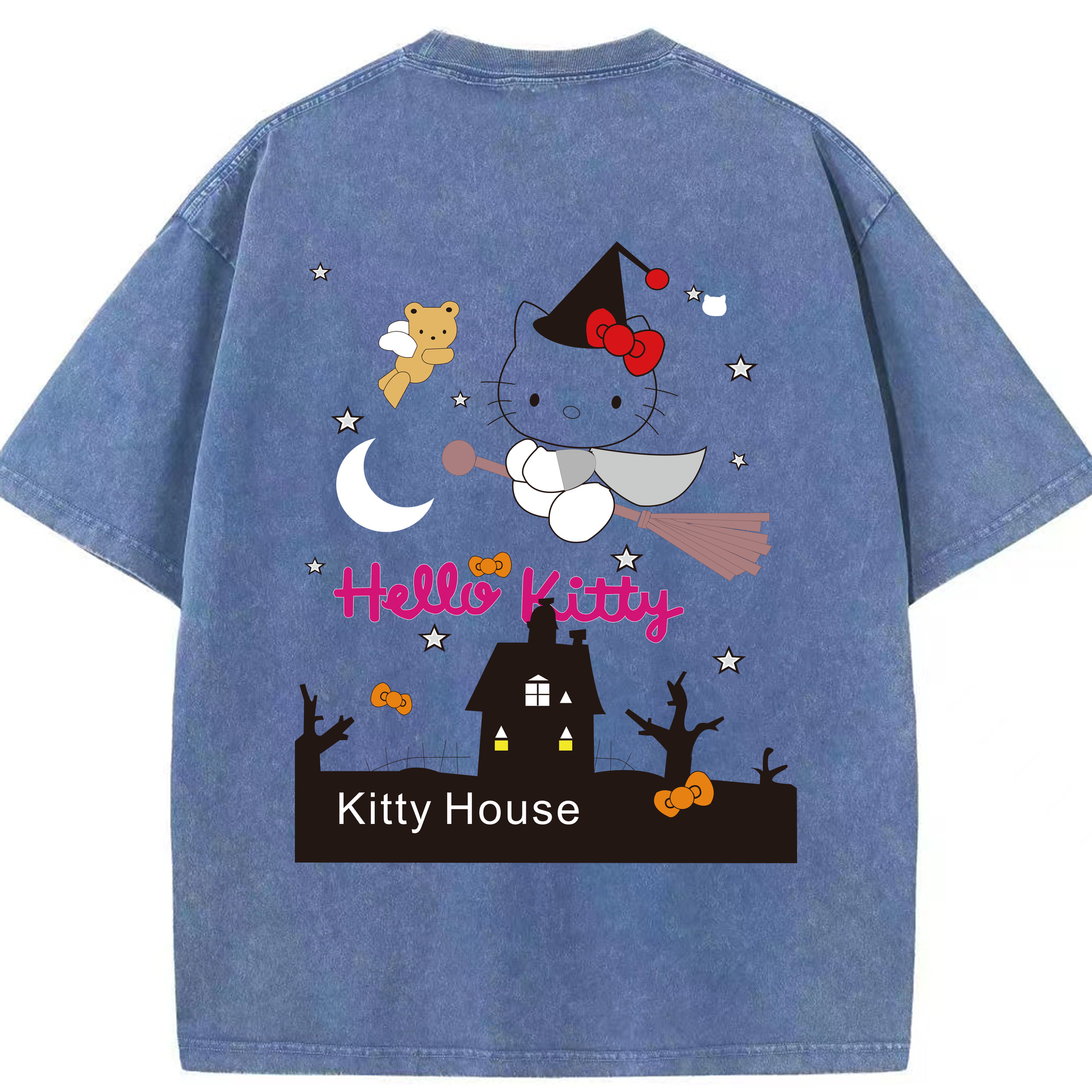 （画像用） Hello Kitty ハローキティ 綿100% ヴィンテージ風 半袖Tシャツ（背面プリント）