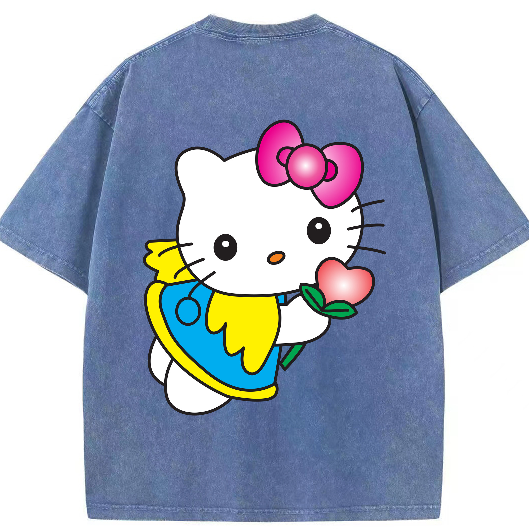 （画像用） Hello Kitty ハローキティ 綿100% ヴィンテージ風 半袖Tシャツ（背面プリント）
