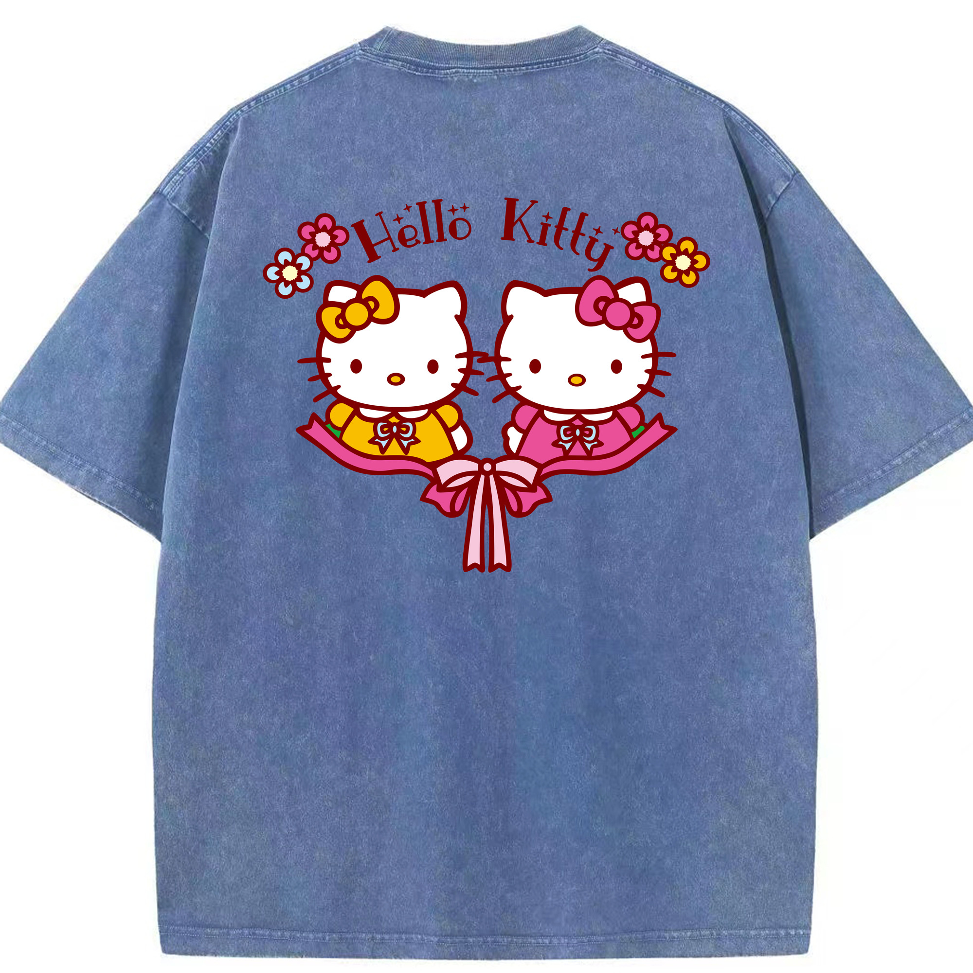 （画像用） Hello Kitty ハローキティ 綿100% ヴィンテージ風 半袖Tシャツ（背面プリント）