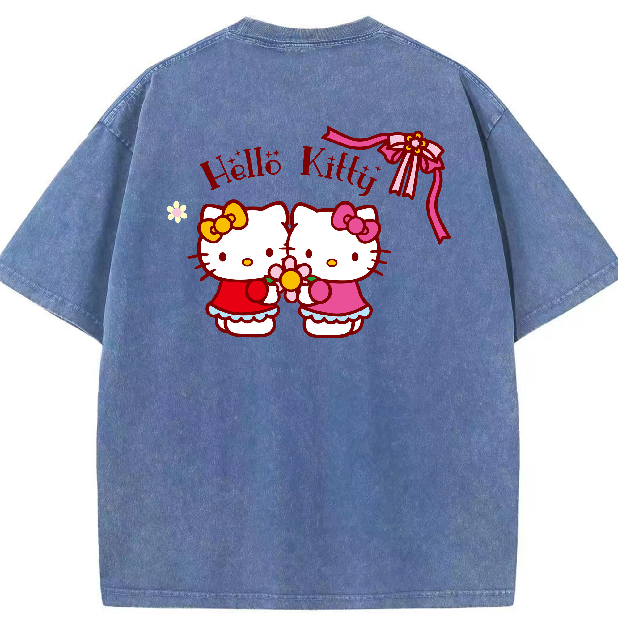 （画像用） Hello Kitty ハローキティ 綿100% ヴィンテージ風 半袖Tシャツ（背面プリント）